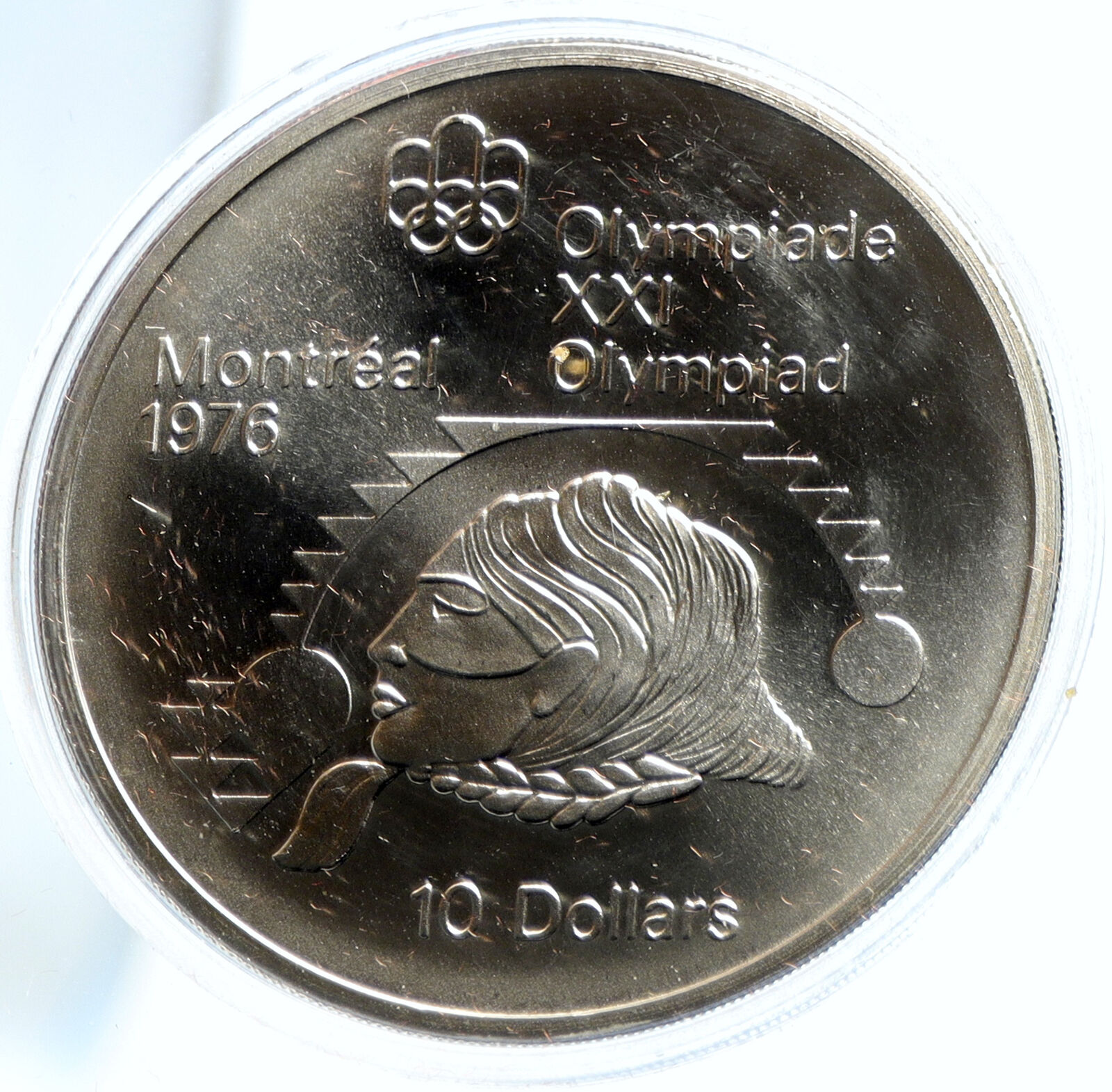 1975 CANADA Elizabeth II Olympic Montreal SHOT PUT BU Silver $10 Coin i103773