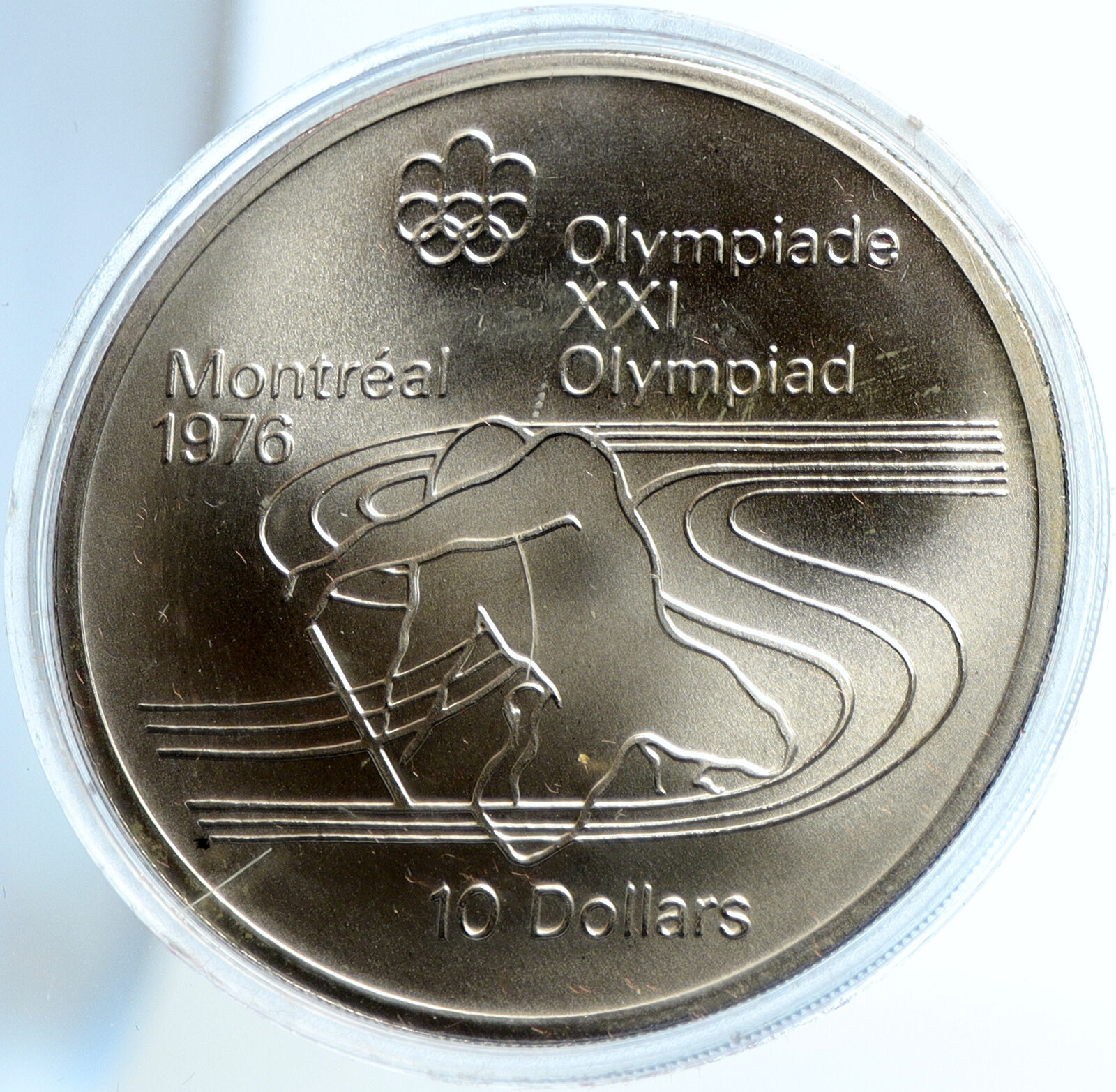 1975 CANADA UK Elizabeth II Olympics Montreal Paddler BU Silver $10 Coin i103772