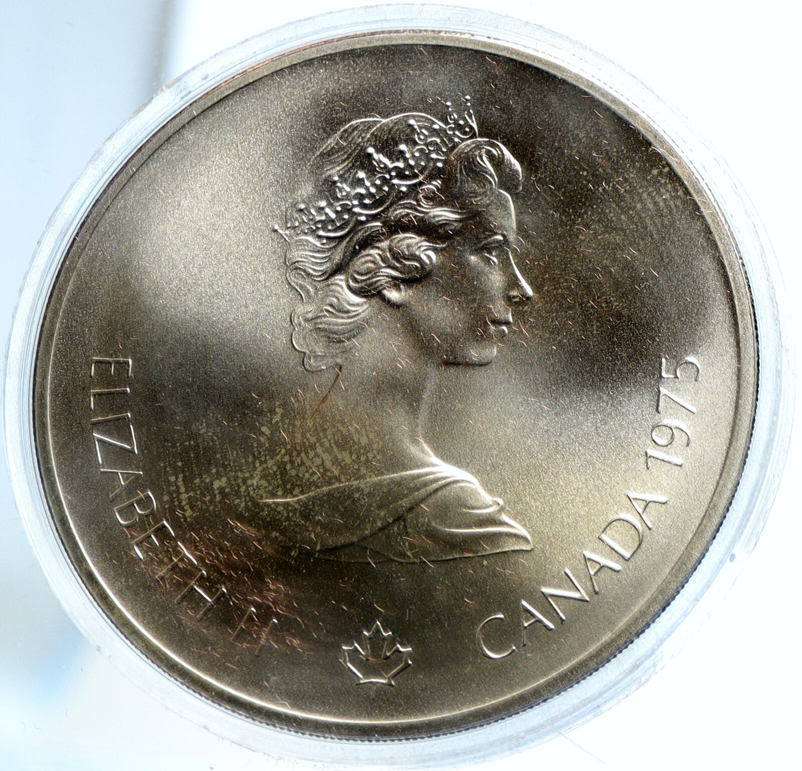 1975 CANADA UK Elizabeth II Olympics Montreal Paddler BU Silver $10 Coin i103772