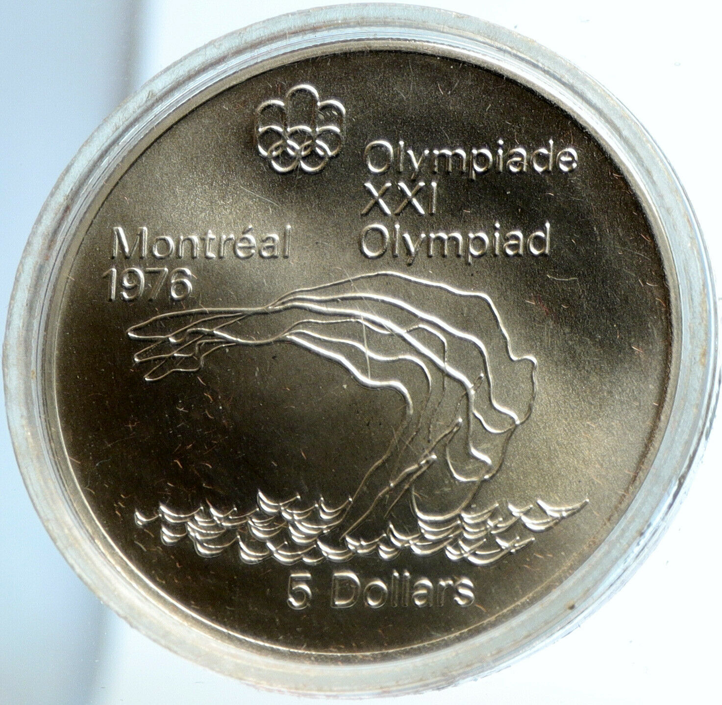 1975 CANADA UK Elizabeth II Olympics Montreal Diving BU Silver $5 Coin i103779