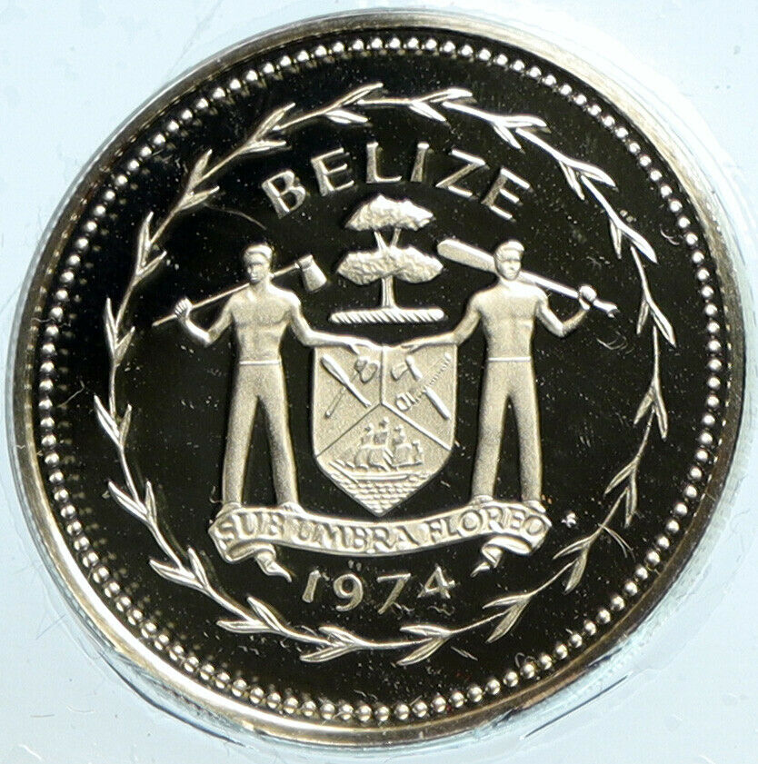 1974 BELIZE Avifauna FRIGATE BIRDS Authentic Proof Silver 25 Cents Coin i104144