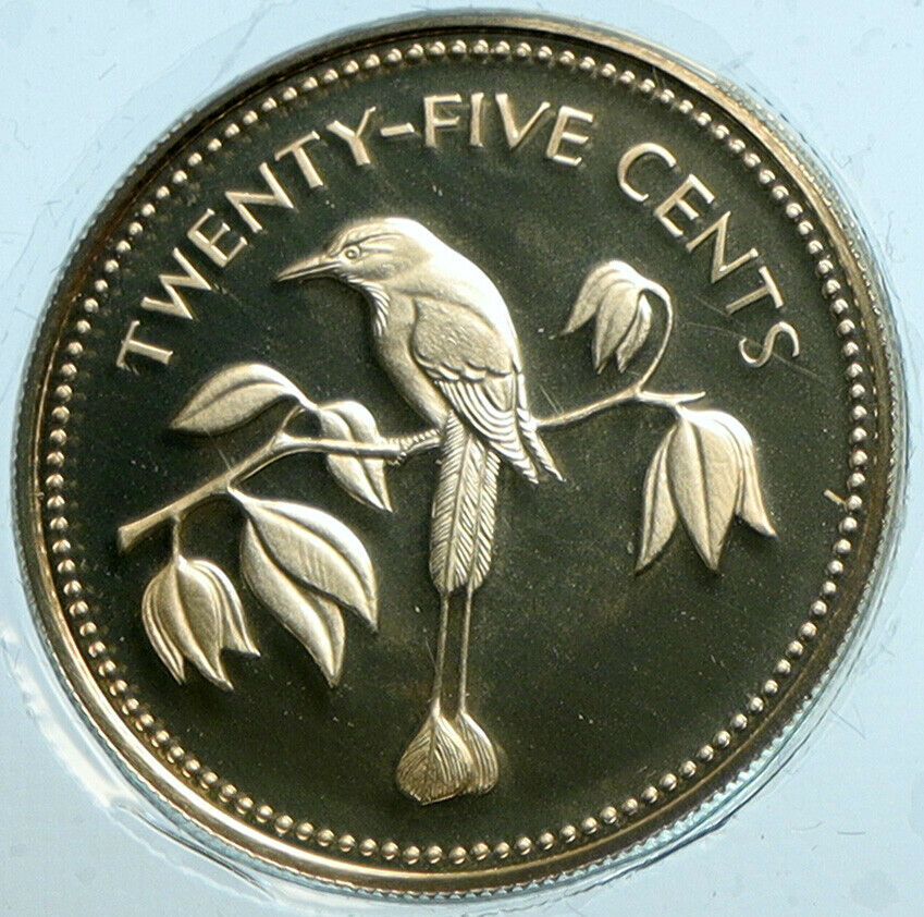 1974 BELIZE Avifauna FRIGATE BIRDS Authentic Proof Silver 25 Cents Coin i104144