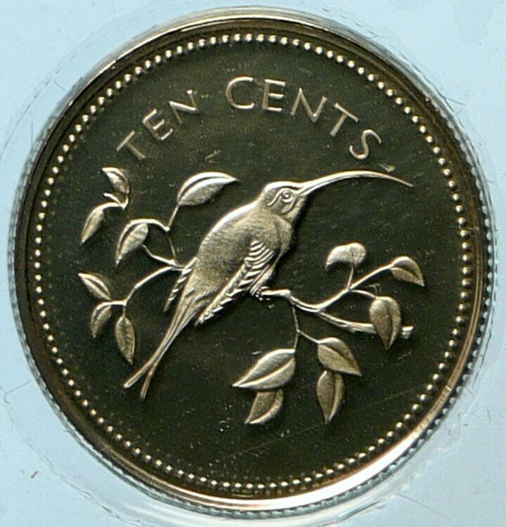 1974 BELIZE Avifauna Long-tailed HERMIT BIRD Proof Silver 10 Cents Coin i104145