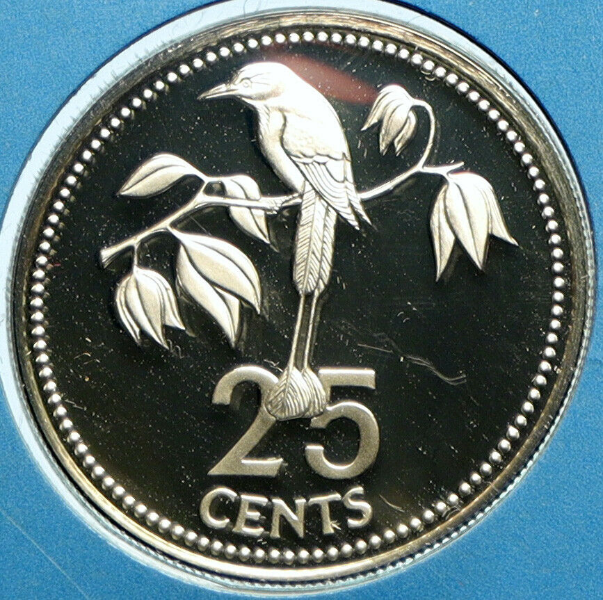 1976 BELIZE Avifauna FRIGATE BIRD Genuine OLD Proof Silver 25 Cents Coin i104118