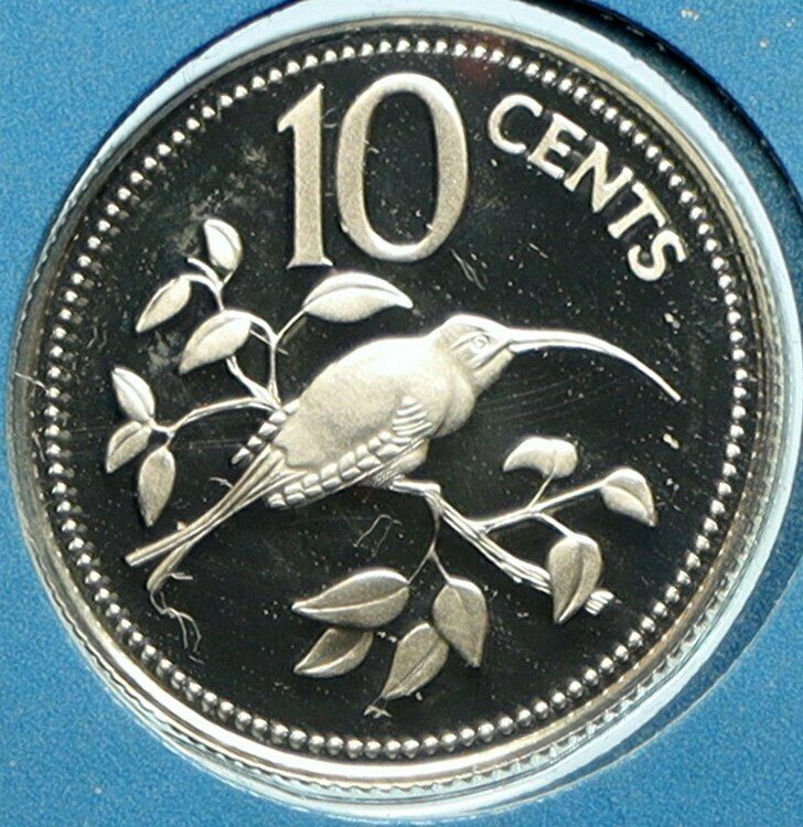 1976 BELIZE Avifauna Long-tailed HERMIT BIRD Proof Silver 10 Cents Coin i104117