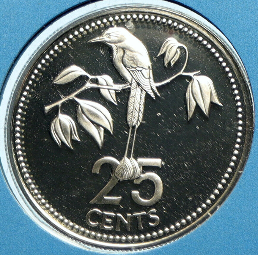 1975 BELIZE Avifauna FRIGATE BIRD Genuine OLD Proof Silver 25 Cents Coin i104111