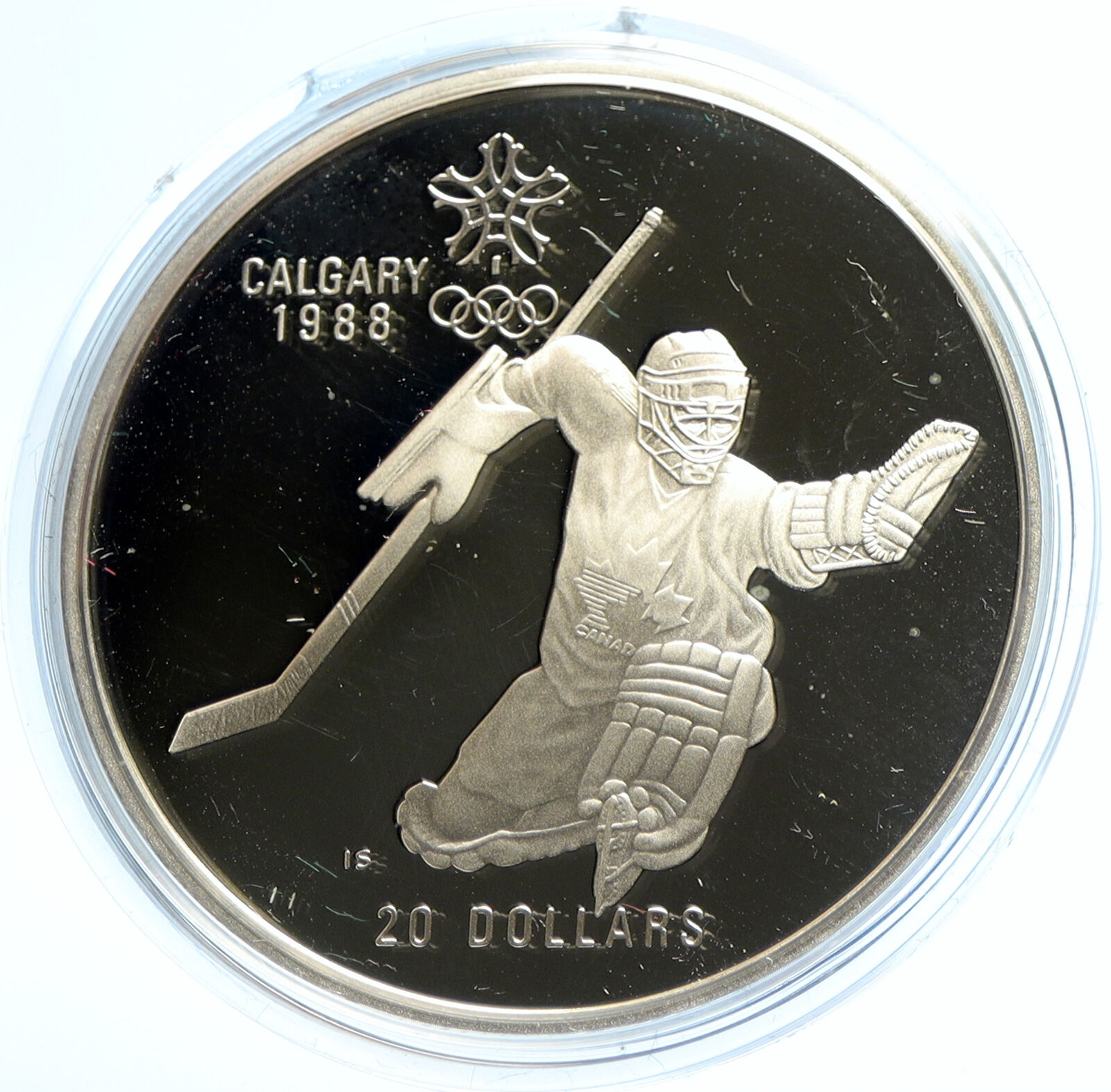 1986 CANADA for 1988 CALGARY OLYMPICS HOCKEY Old Proof Silver $20 Coin i103564