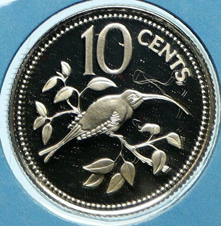 1975 BELIZE Avifauna Long-tailed HERMIT BIRD Proof Silver 10 Cents Coin i104120