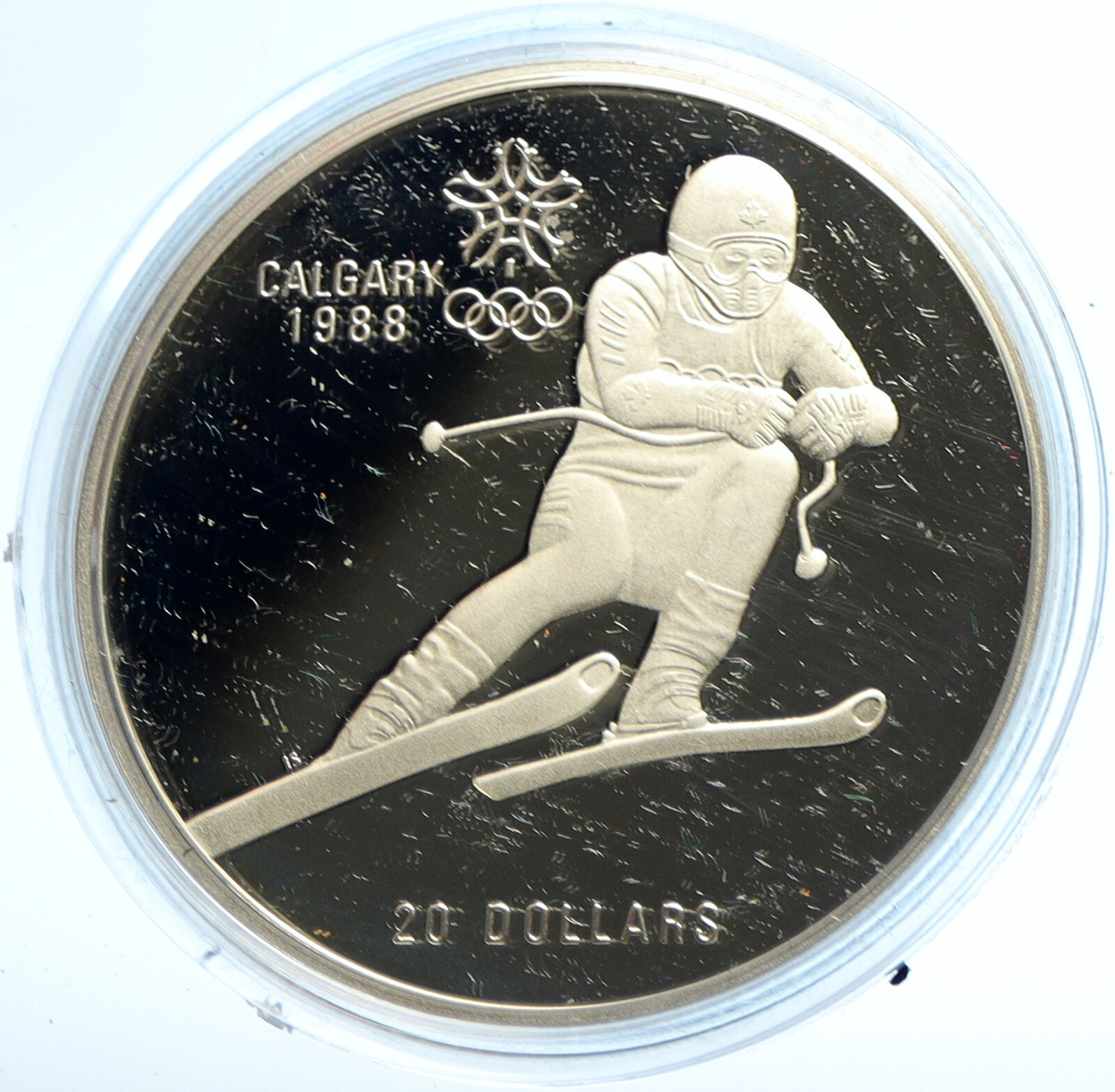 1985 CANADA Old 1988 CALGARY OLYMPICS Skiing OLD Proof Silver $20 Coin i103559