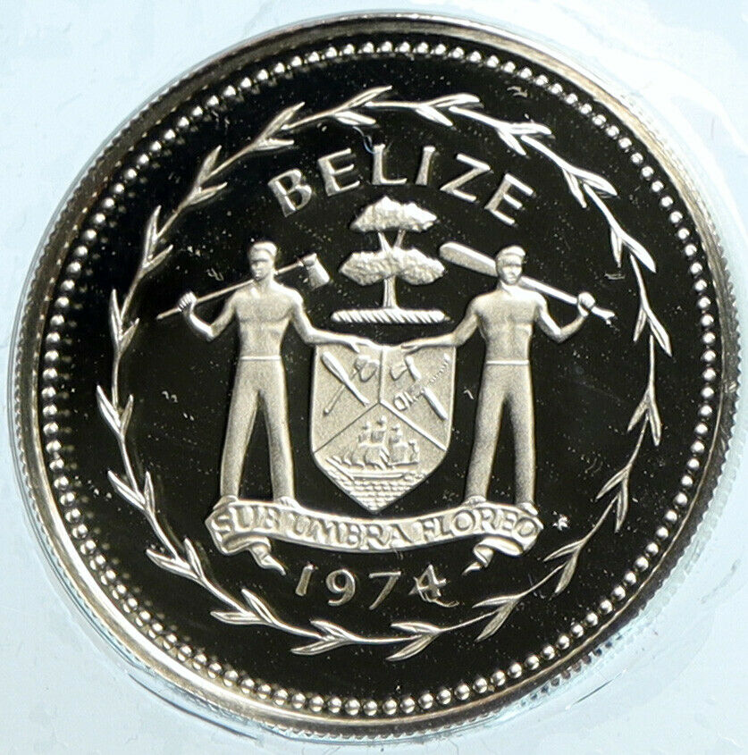 1974 BELIZE Avifauna FRIGATE BIRDS Authentic Proof Silver 25 Cents Coin i104141