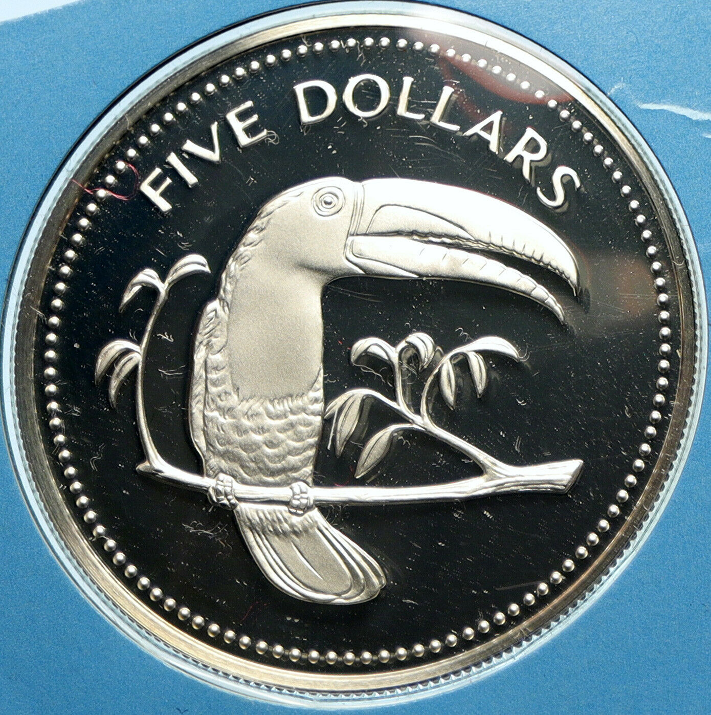 1975 BELIZE Avifauna Toucan BIRD Antique VINTAGE Proof Silver $5 Coin i104109