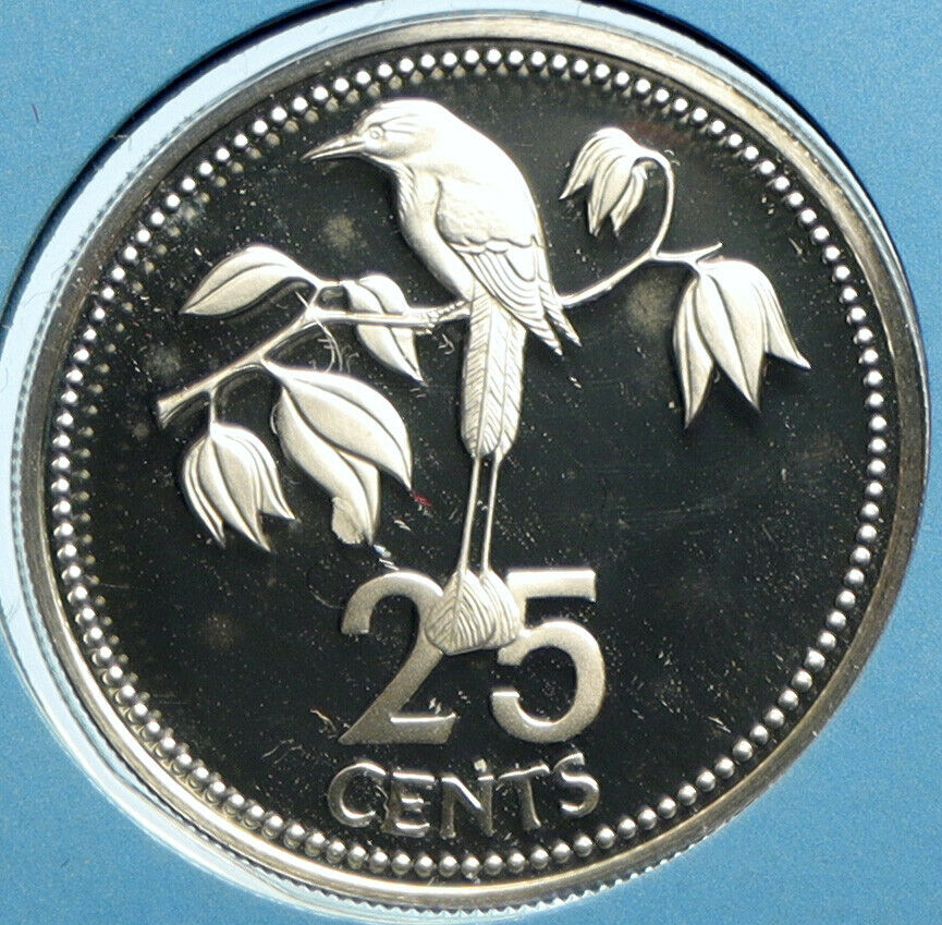 1975 BELIZE Avifauna FRIGATE BIRD Genuine OLD Proof Silver 25 Cents Coin i104119