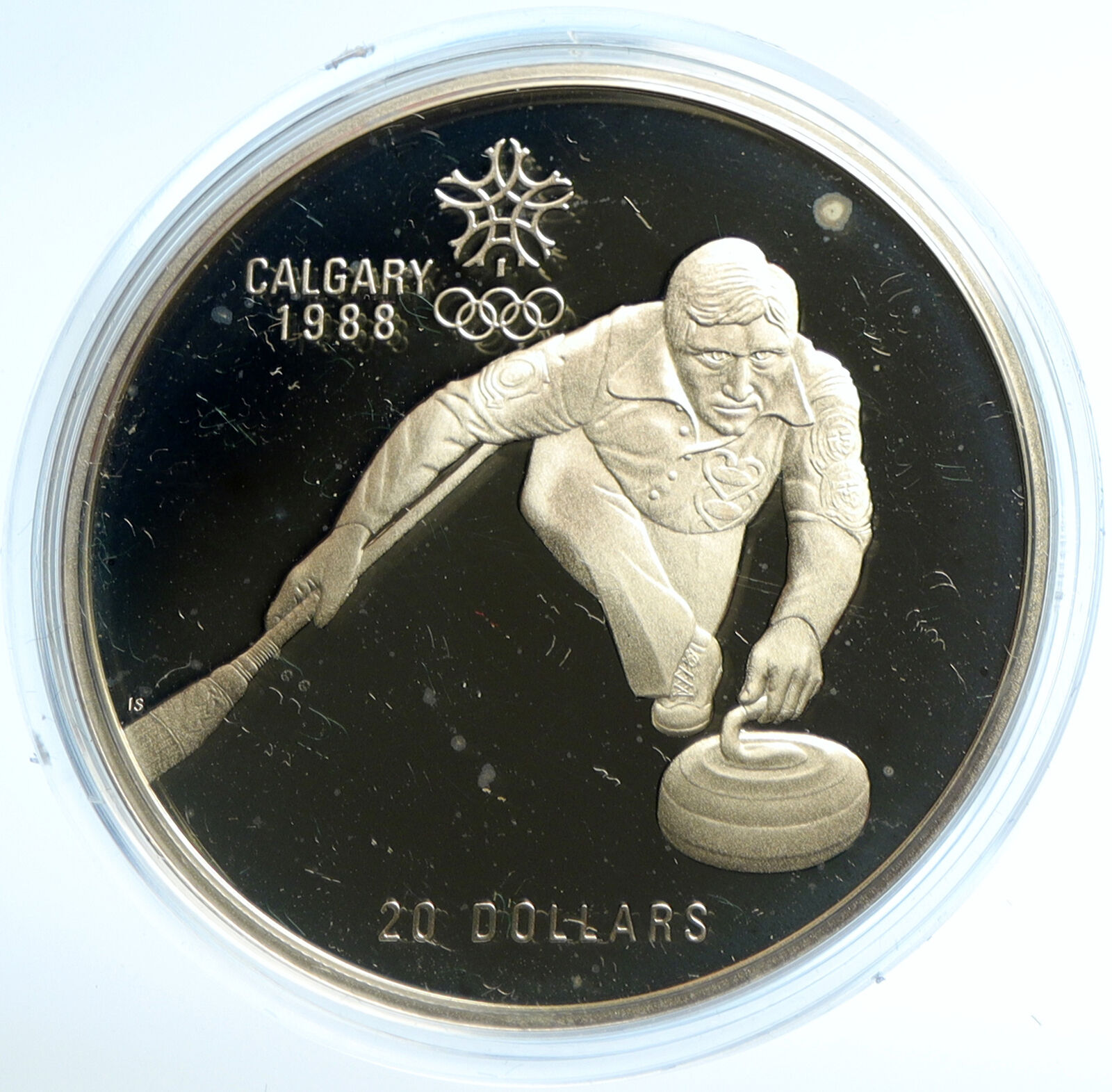 1987 CANADA 1988 CALGARY OLYMPICS Ice Curling OLD Proof Silver $20 Coin i103565