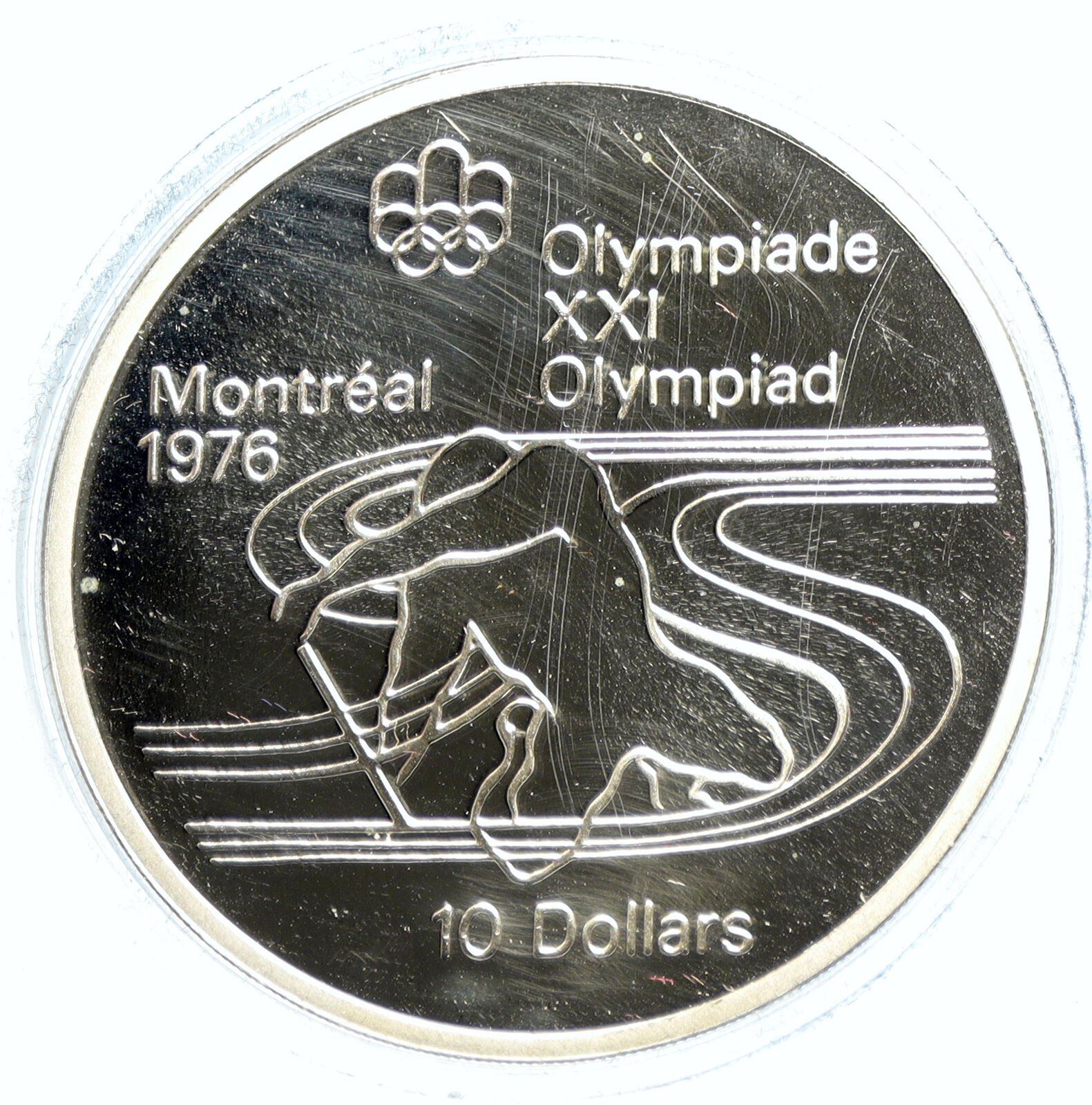 1975 CANADA Elizabeth II Olympics Montreal Rings PROOF Silver $10 Coin i103515