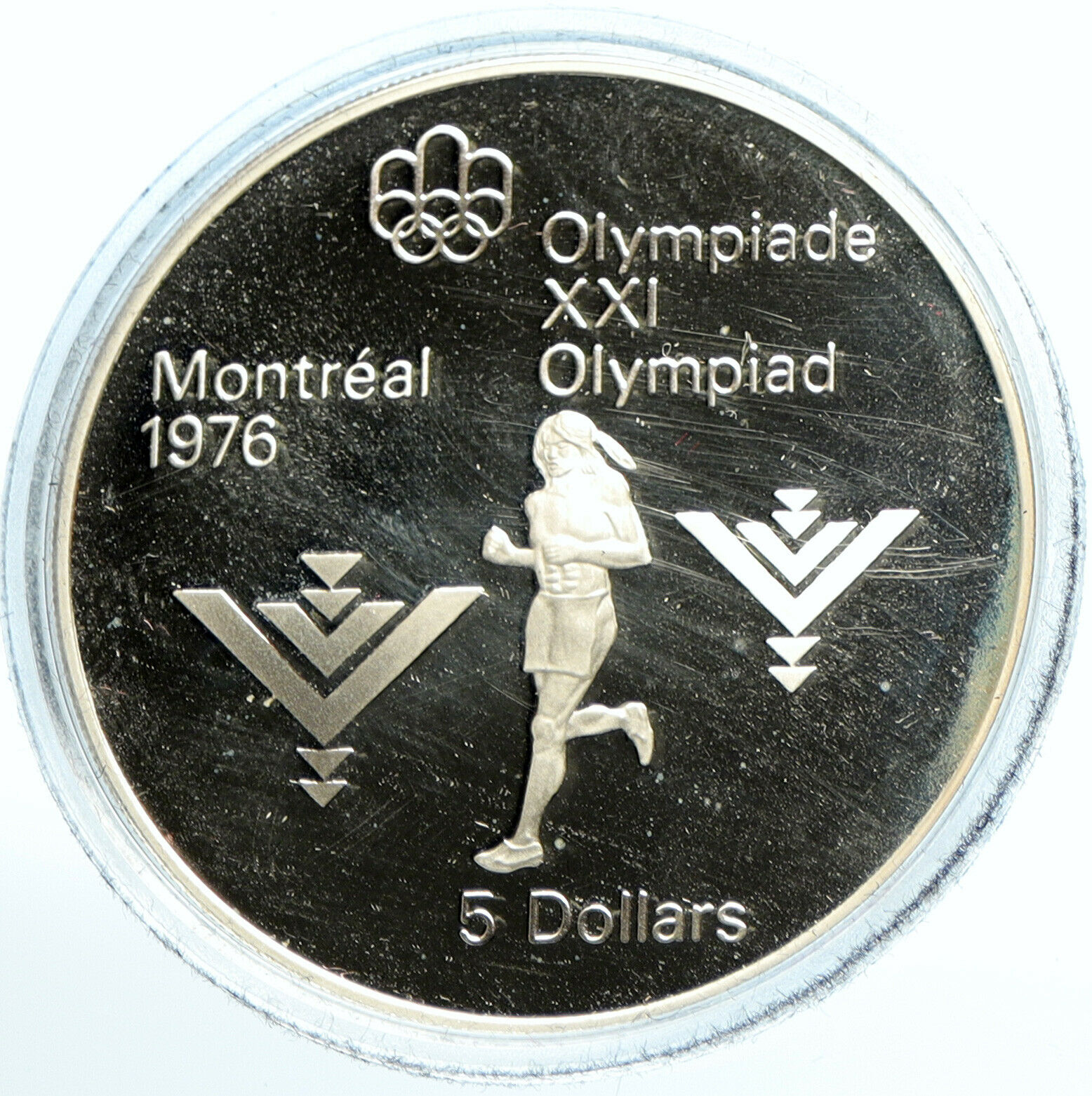 1975 CANADA Elizabeth II Olympics Marathon Athlete Proof Silver $5 Coin i103509