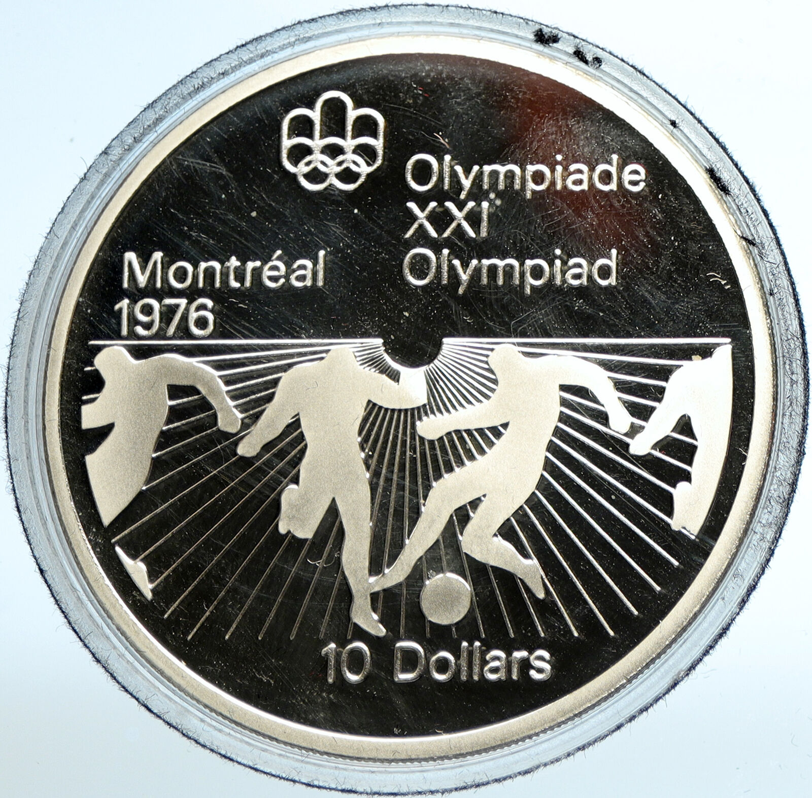 1976 CANADA Elizabeth II Olympics Montreal FOOTBALL Proof Silver 10 Coin i103528