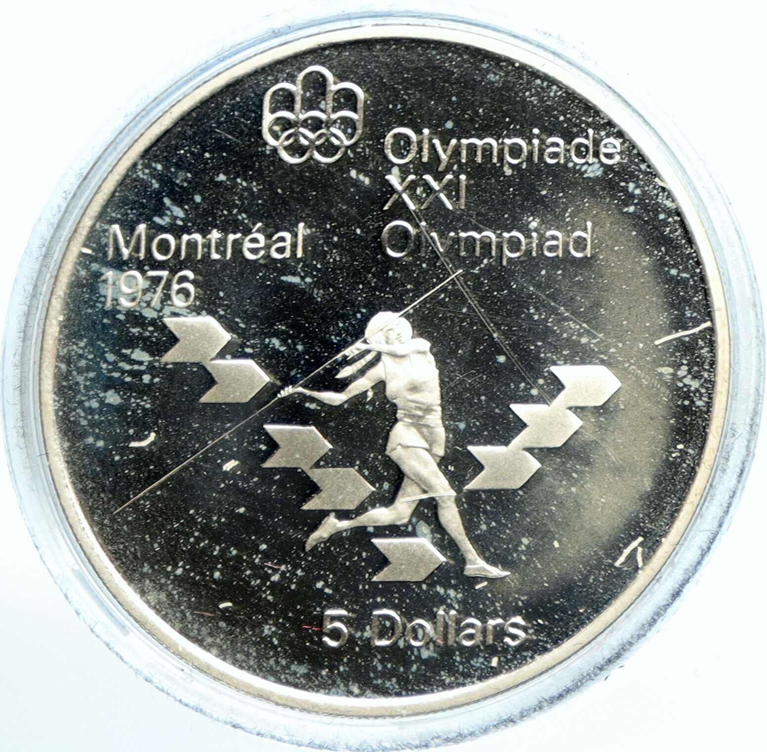 1975 CANADA Elizabeth II Olympics Javelin Athlete PROOF Silver $5 Coin i103510