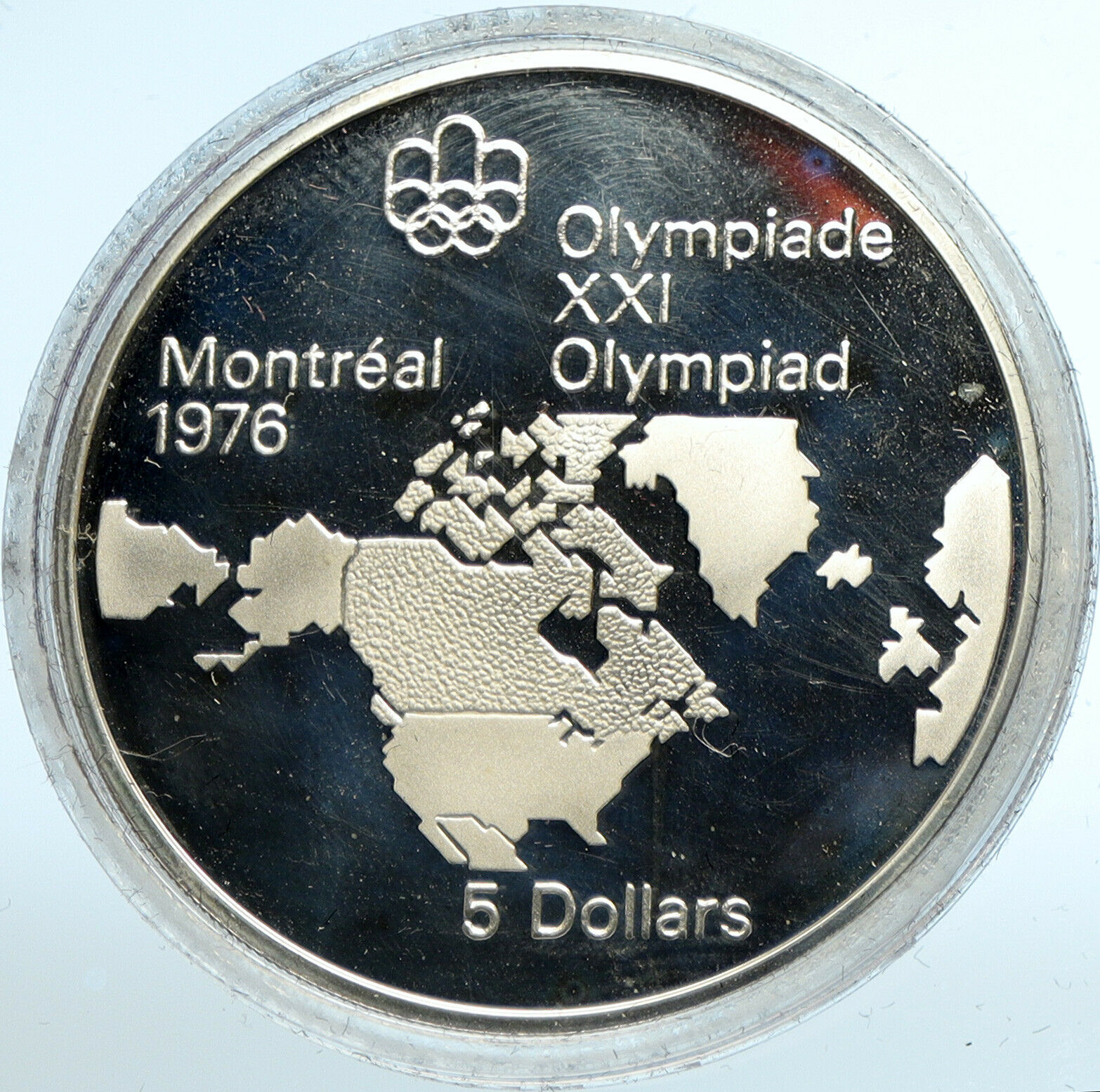 1973 CANADA Elizabeth II Olympic Montreal World Map Proof Silver $5 Coin i103534