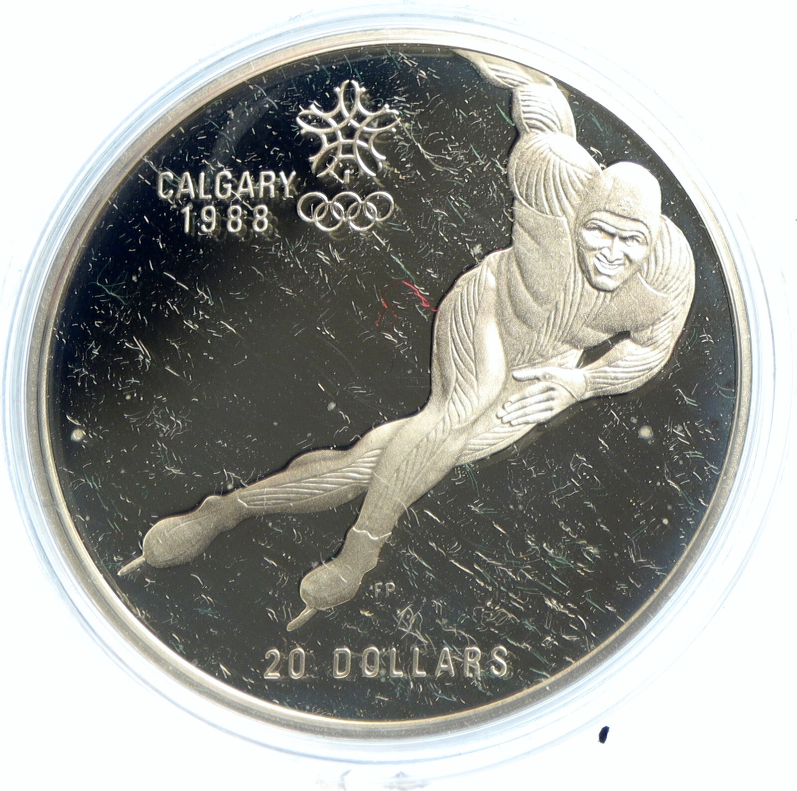 1985 CANADA 1988 CALGARY OLYMPICS Speed Skating Proof Silver $20 Coin i103560