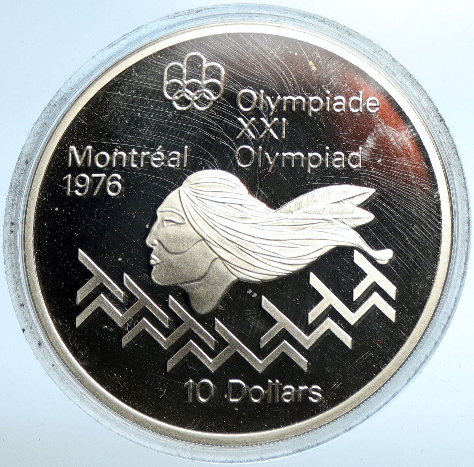 1975 CANADA Elizabeth II Olympics Montreal Men HURDLES PF Silver 10 Coin i103507