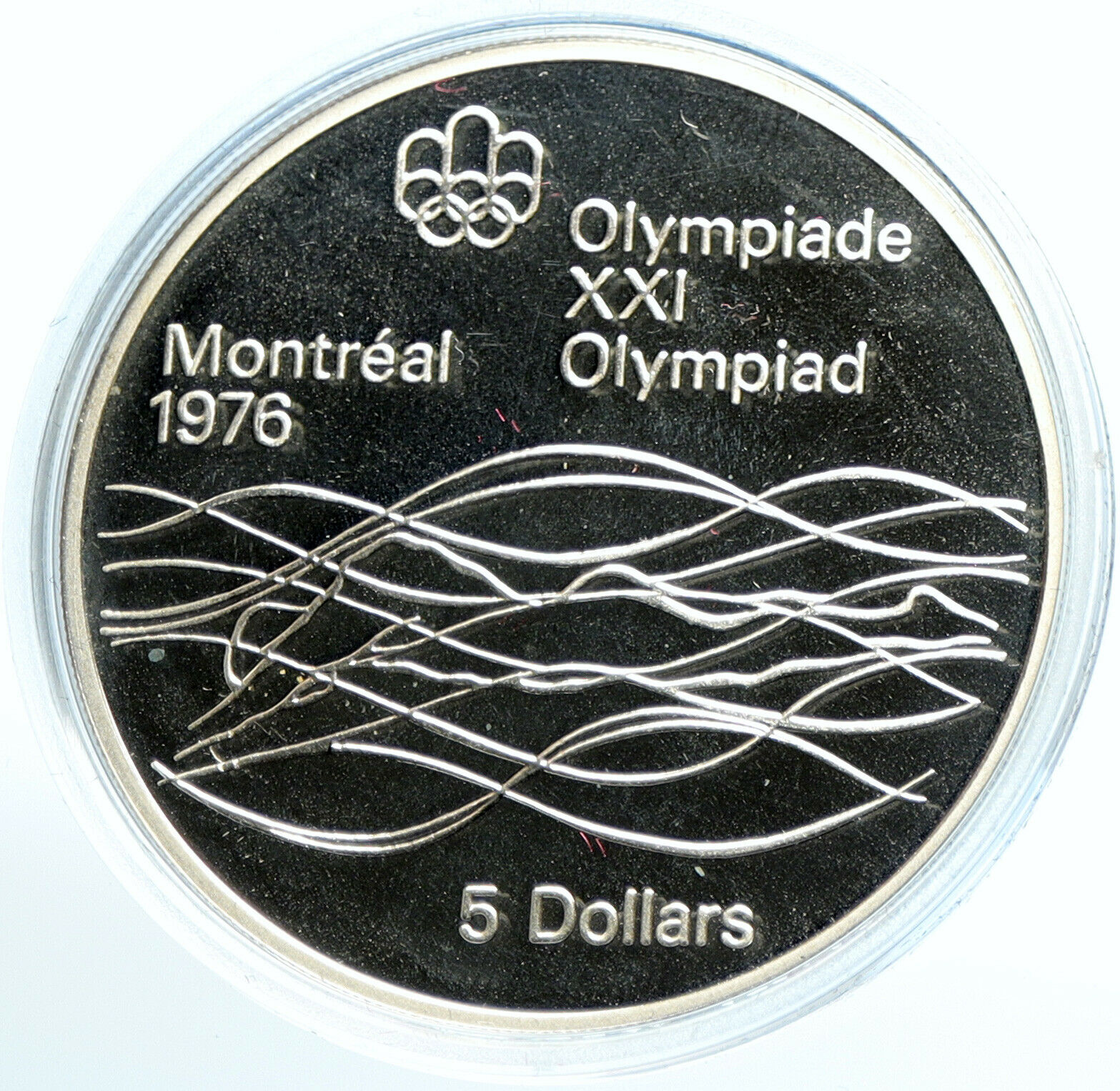 1975 CANADA Elizabeth II Olympics Montreal Swimming PROOF Silver $5 Coin i103513