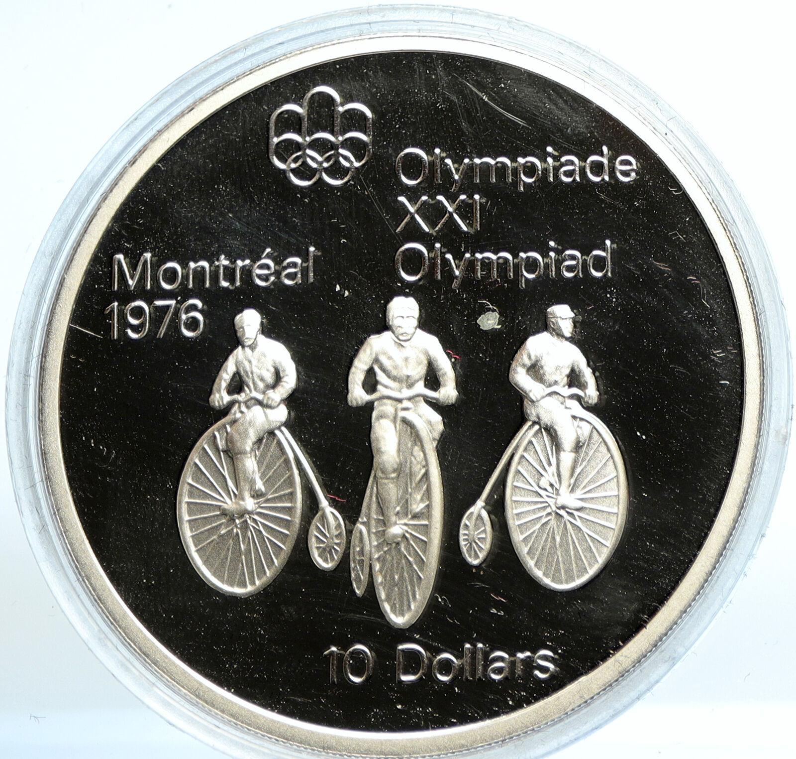 1974 CANADA UK Elizabeth II Olympics Montreal Cycle PROOF Silver 10 Coin i103520