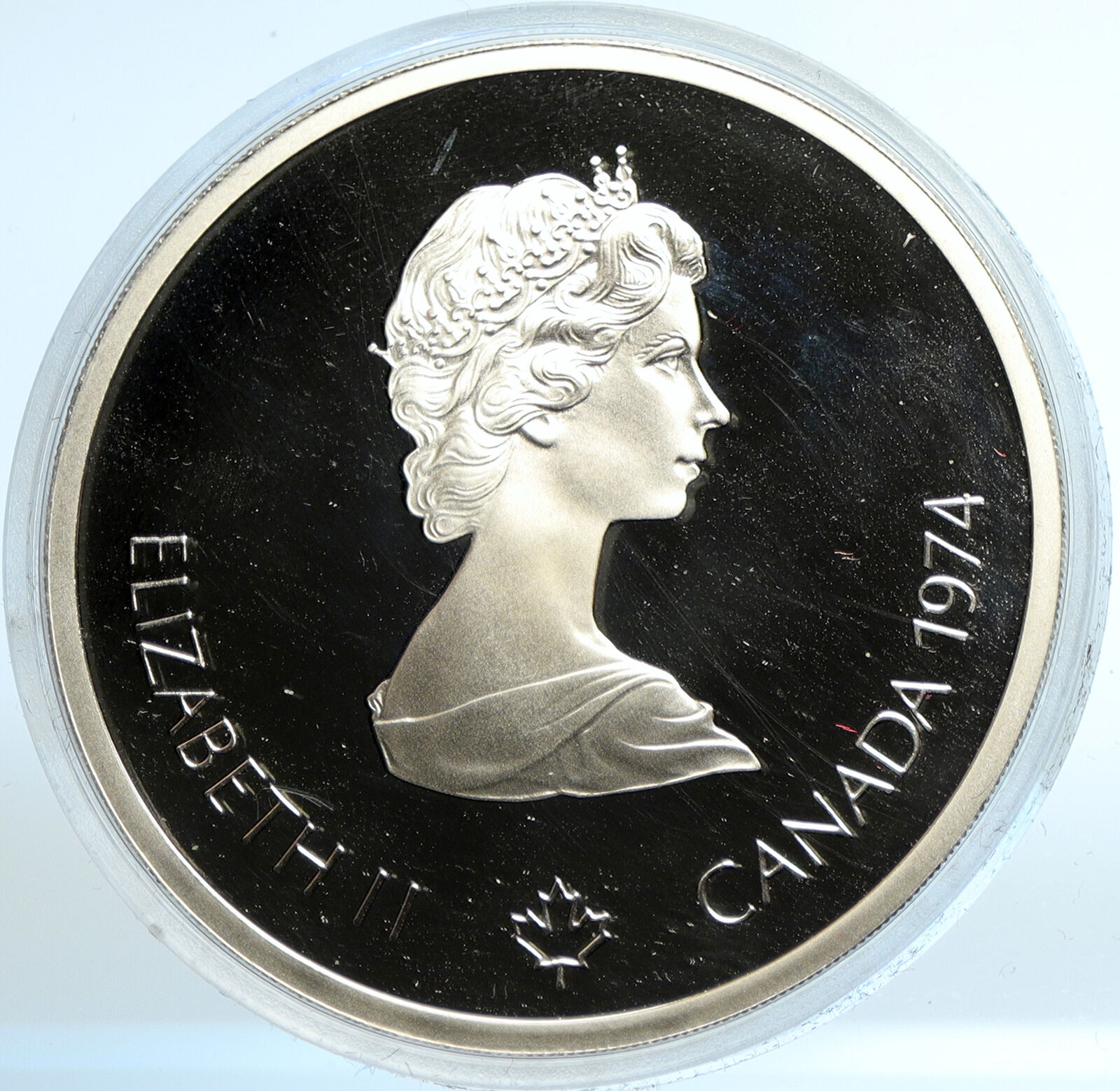 1974 CANADA UK Elizabeth II Olympics Montreal Cycle PROOF Silver 10 Coin i103520