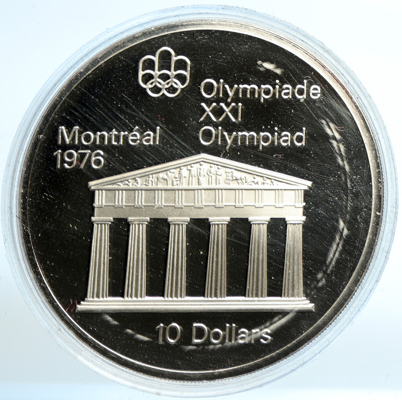 1974 CANADA UK Elizabeth II Olympics Montreal ZEUS TEMPLE Silver Coin i103523