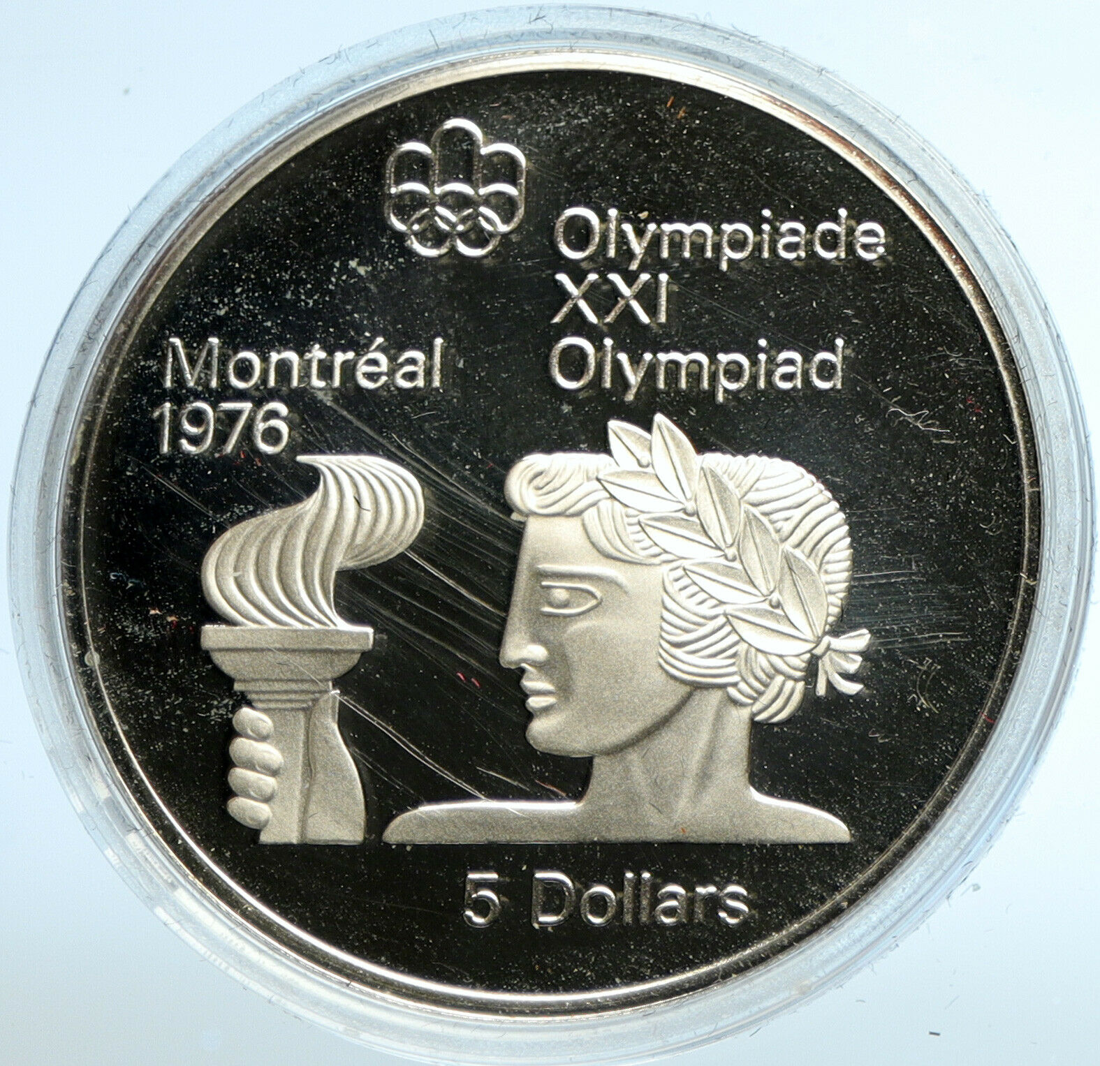 1974 CANADA UK Elizabeth II Olympics Montreal TORCH Proof Silver $5 Coin i103525