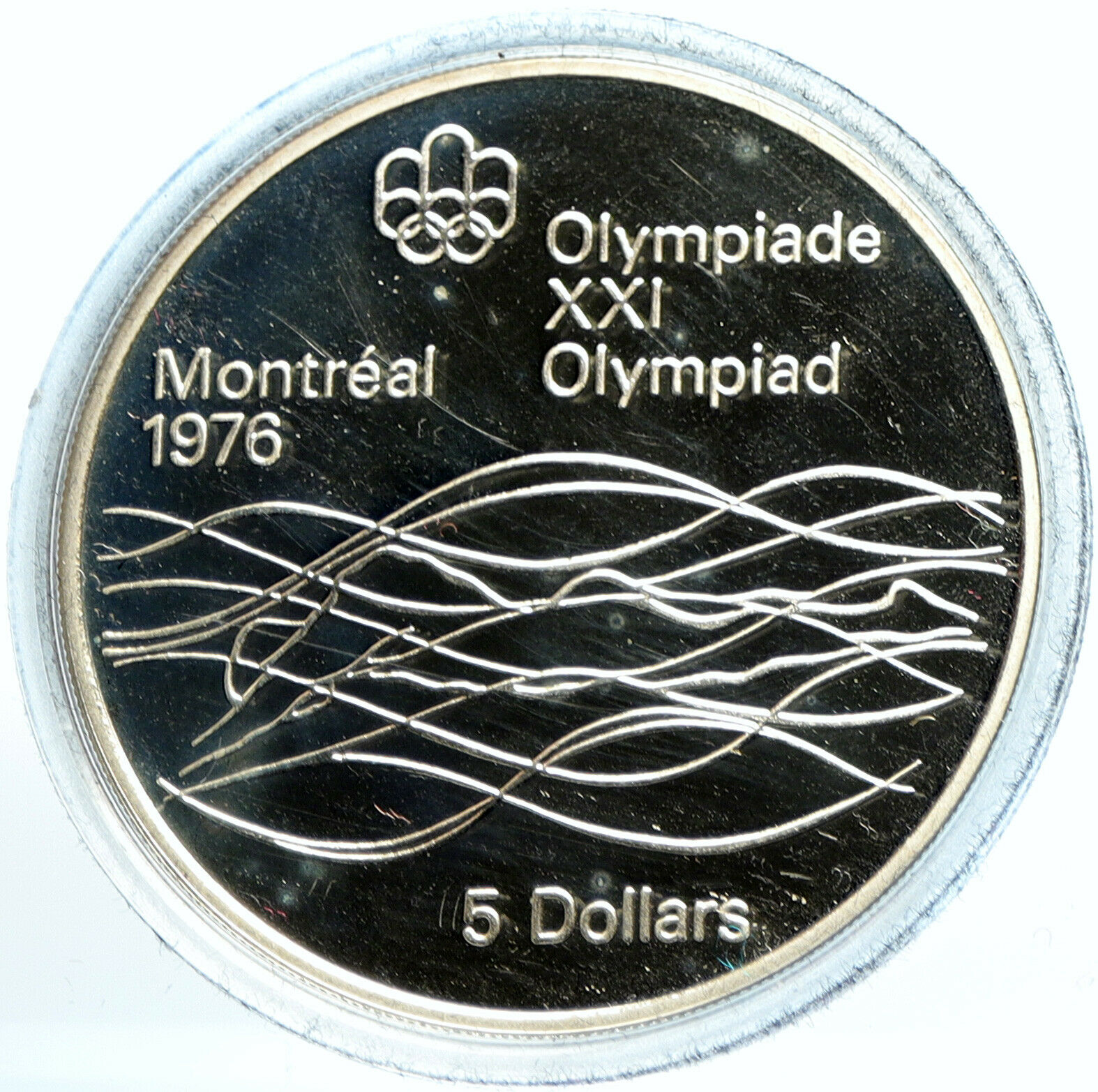 1975 CANADA Elizabeth II Olympics Montreal Swimming PROOF Silver $5 Coin i103518