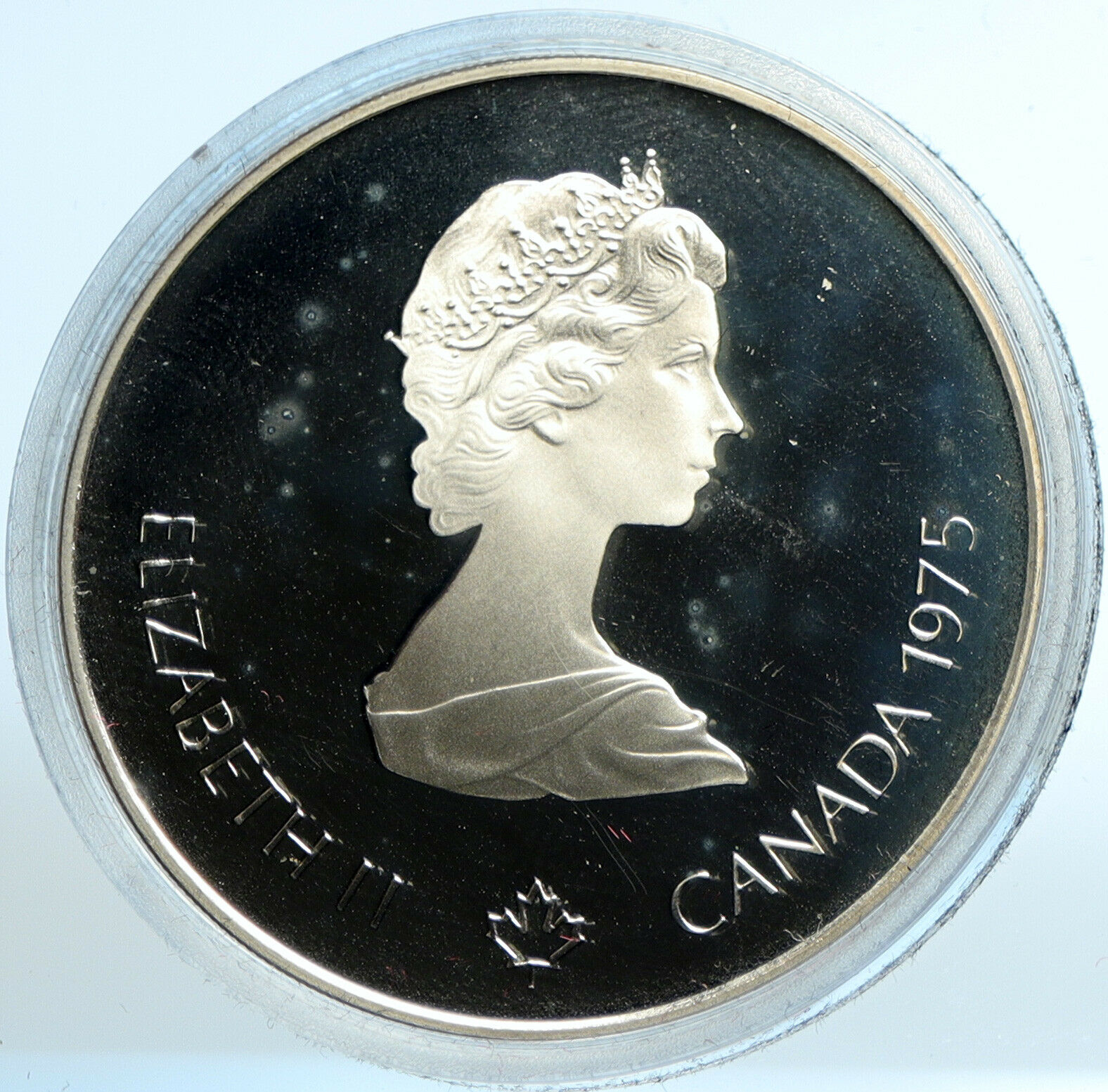 1975 CANADA Elizabeth II Olympics Montreal Swimming PROOF Silver $5 Coin i103518