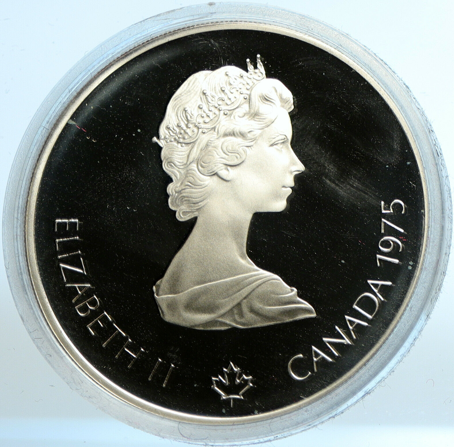 1975 CANADA UK Elizabeth II Olympics Montreal Diving PRF Silver $5 Coin i103517