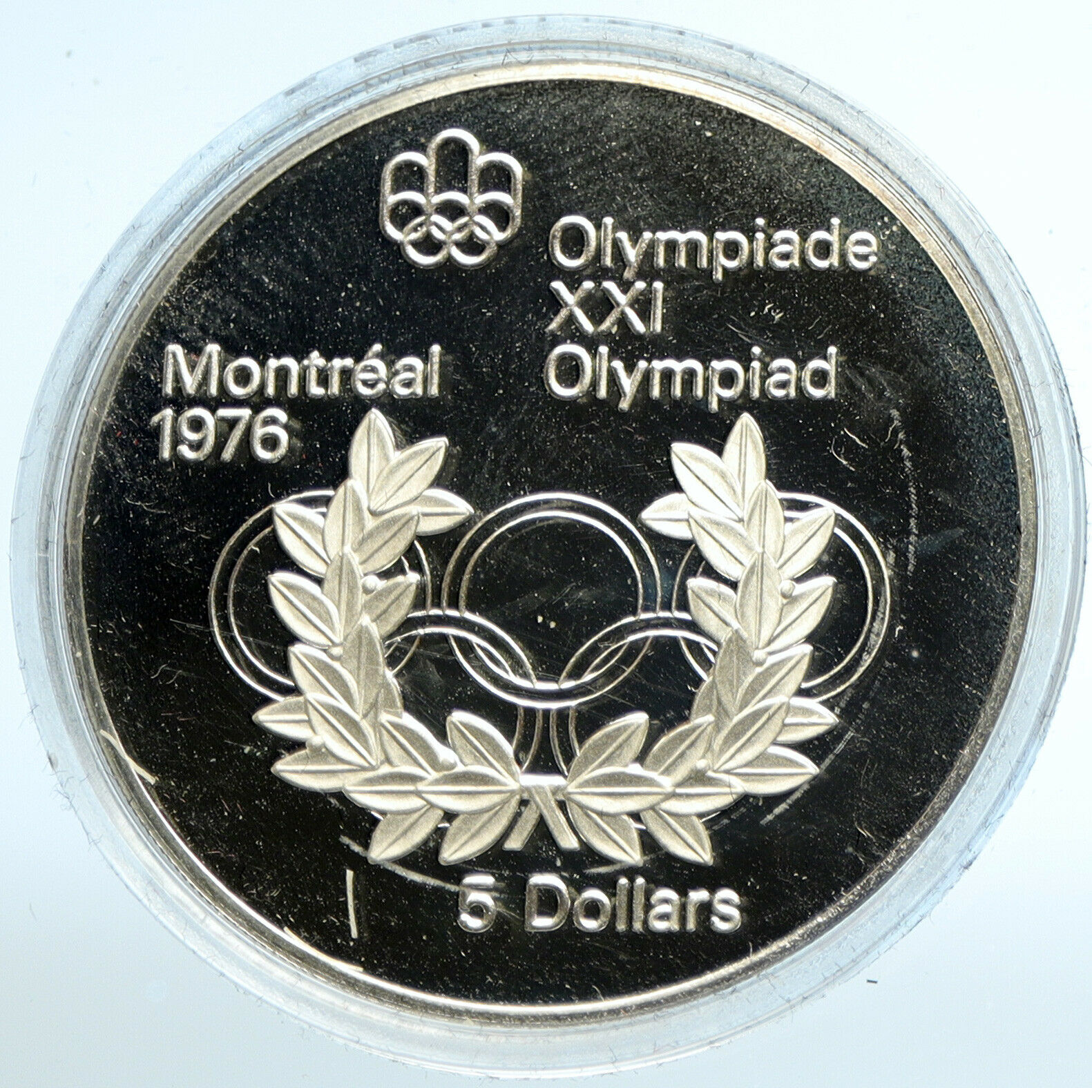 1974 CANADA UK Elizabeth II Olympics Montreal RINGS Proof Silver $5 Coin i103526