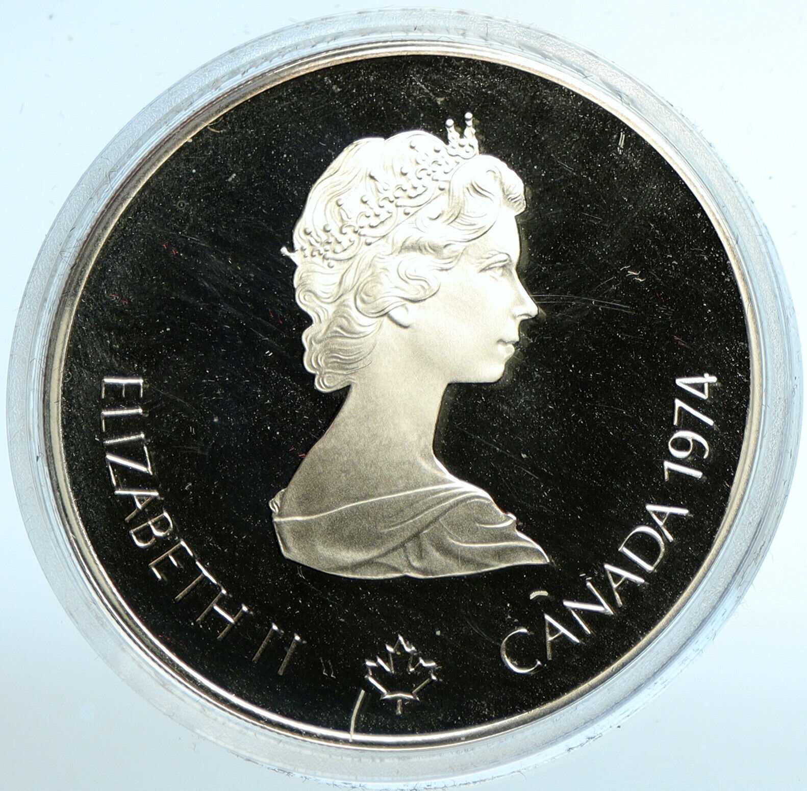 1974 CANADA UK Elizabeth II Olympics Montreal RINGS Proof Silver $5 Coin i103526