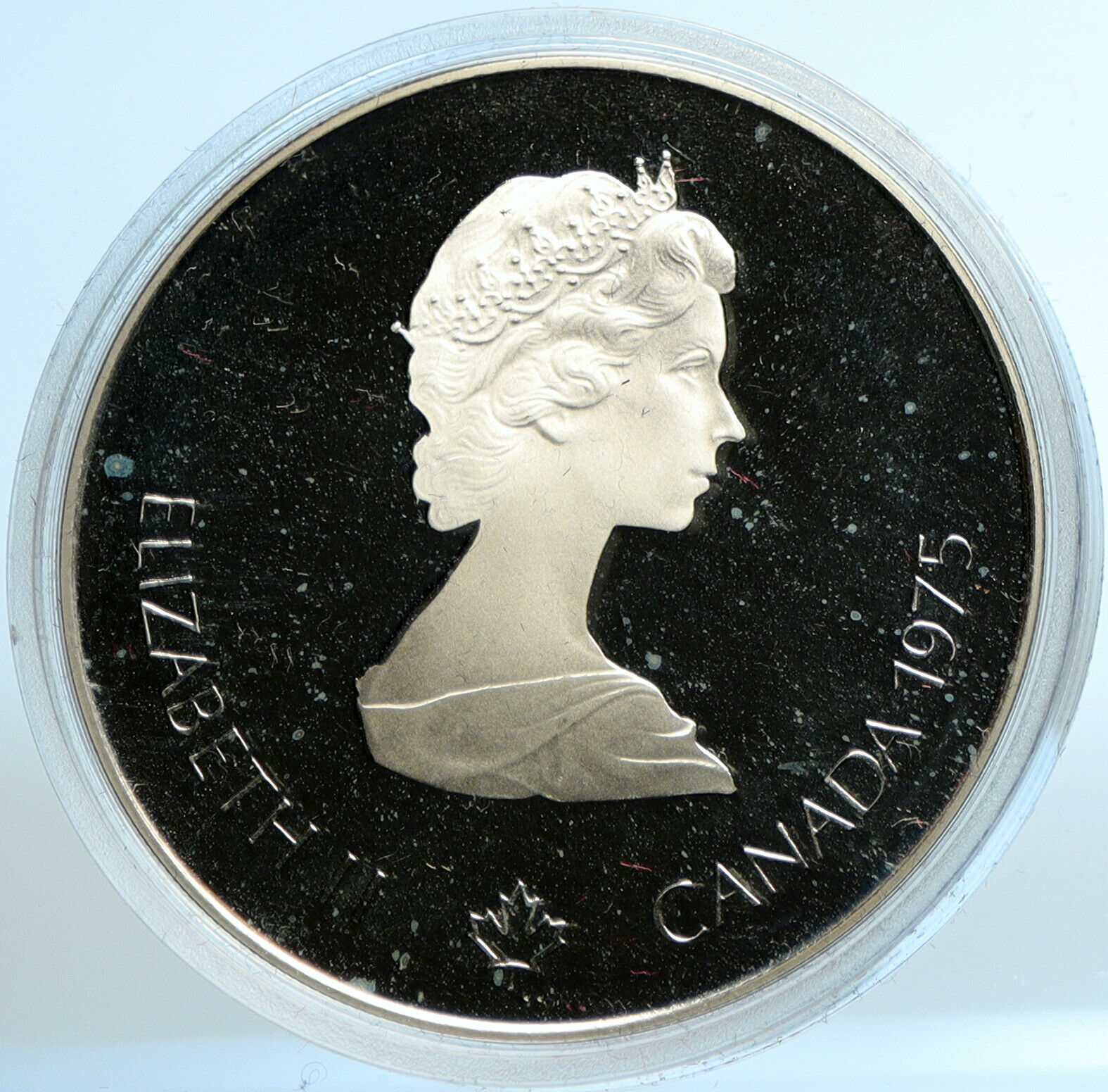 1975 CANADA UK Elizabeth II Olympics Montreal Diving PRF Silver $5 Coin i103514