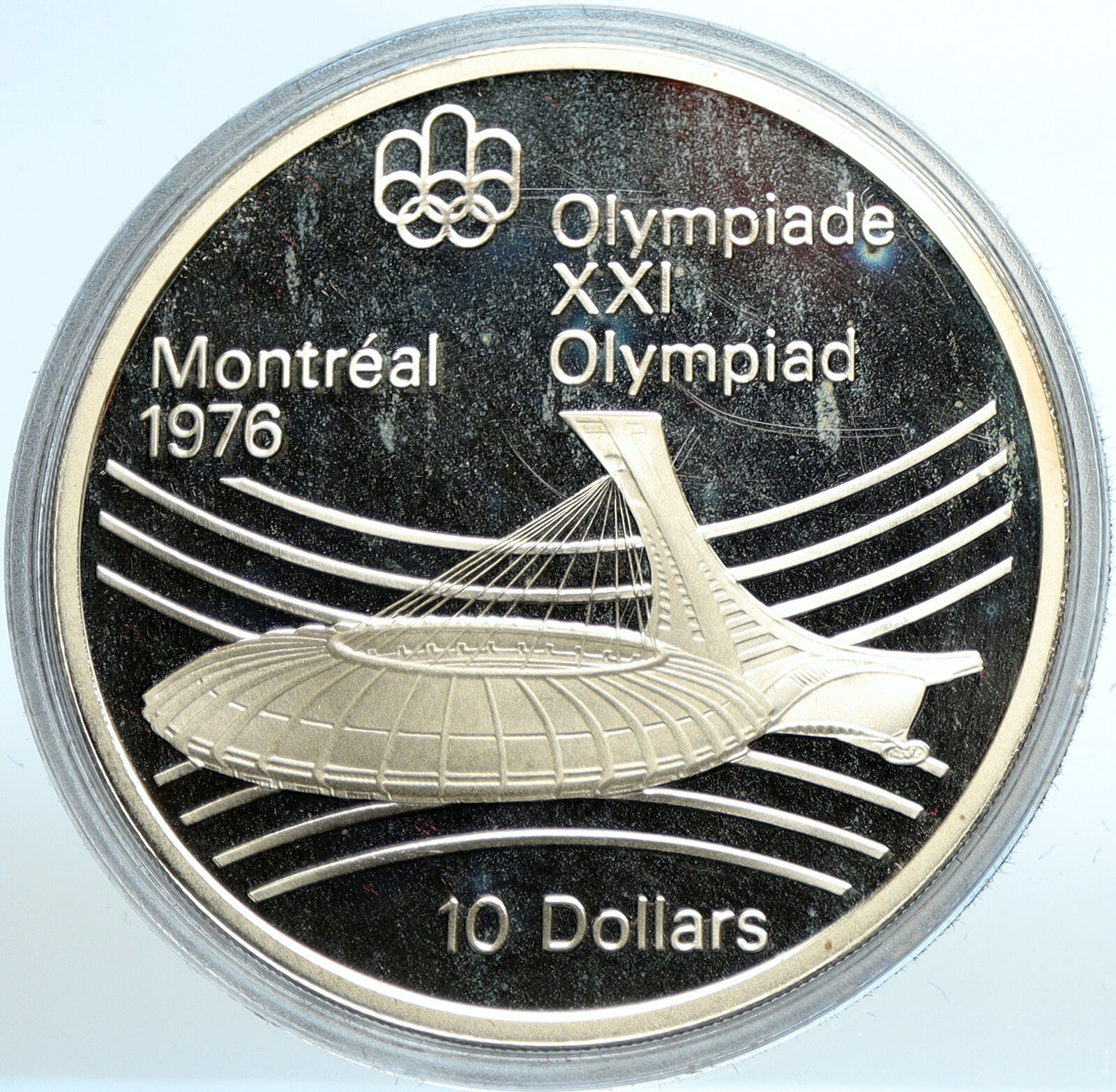 1976 CANADA Elizabeth II Olympic Montreal STADIUM Proof Silver $10 Coin i103542