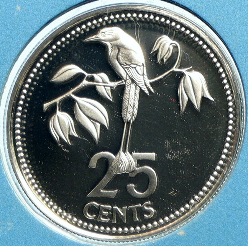 1975 BELIZE Avifauna FRIGATE BIRD Genuine OLD Proof Silver 25 Cents Coin i104124