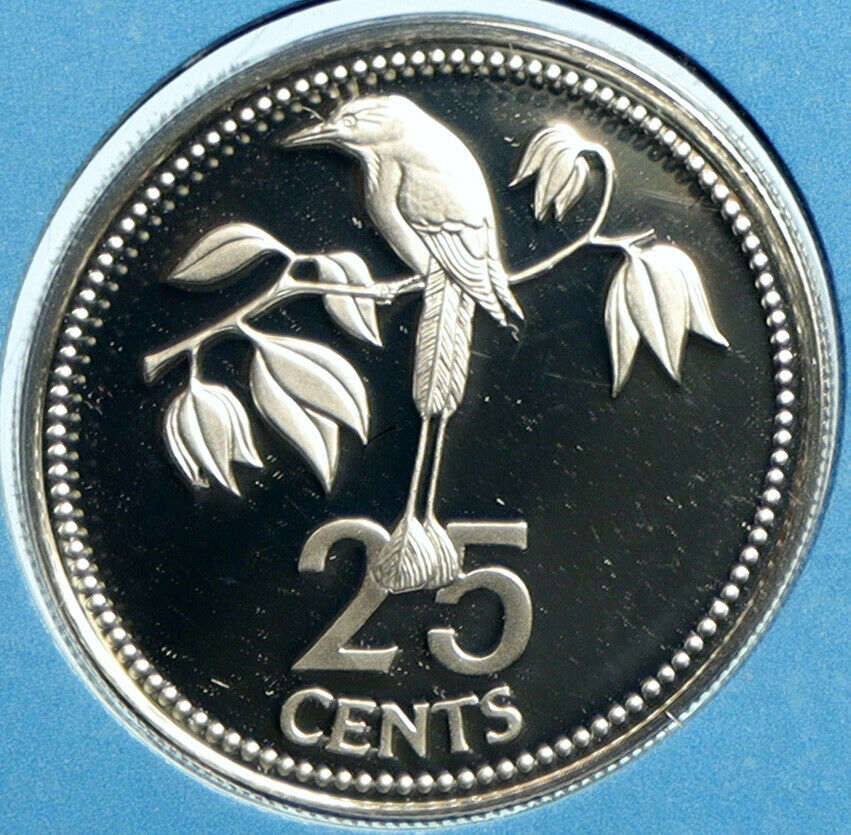 1976 BELIZE Avifauna FRIGATE BIRD Genuine OLD Proof Silver 25 Cents Coin i104131