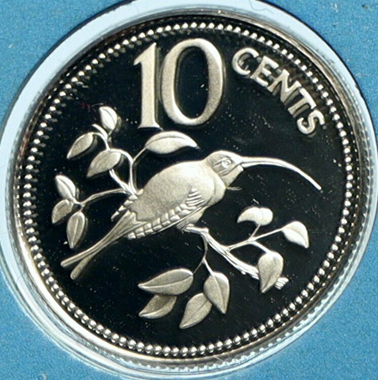 1975 BELIZE Avifauna Long-tailed HERMIT BIRD Proof Silver 10 Cents Coin i104125