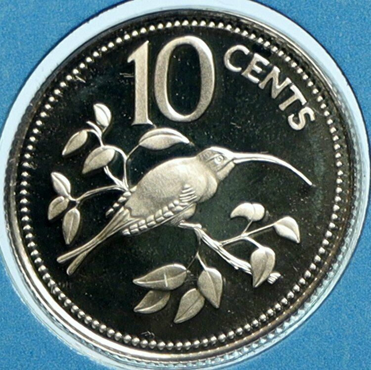 1976 BELIZE Avifauna Long-tailed HERMIT BIRD Proof Silver 10 Cents Coin i104130