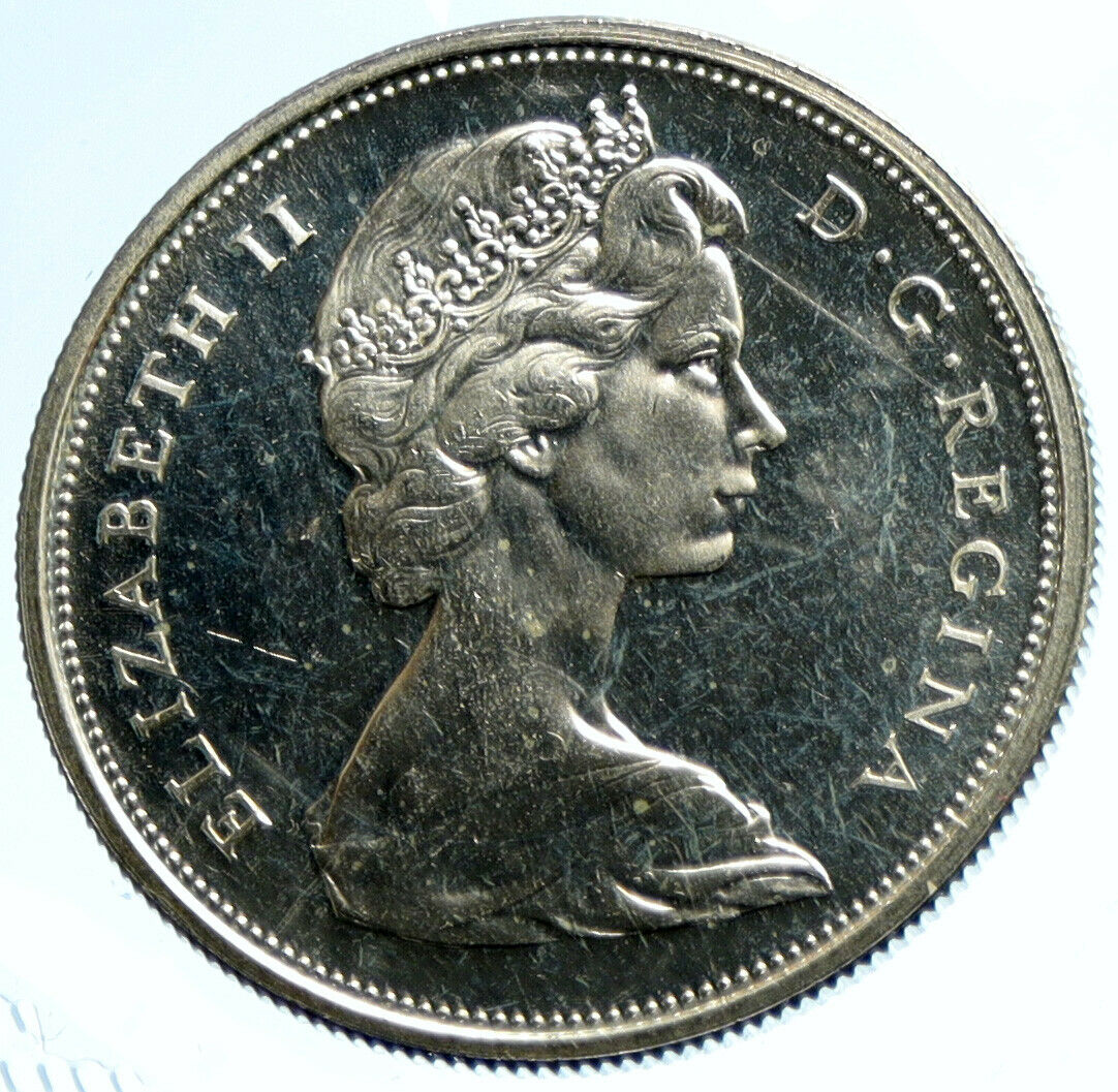 1966 CANADA UK Queen ELIZABETH II Unicorn Antique Silver 50 Cents Coin i103619