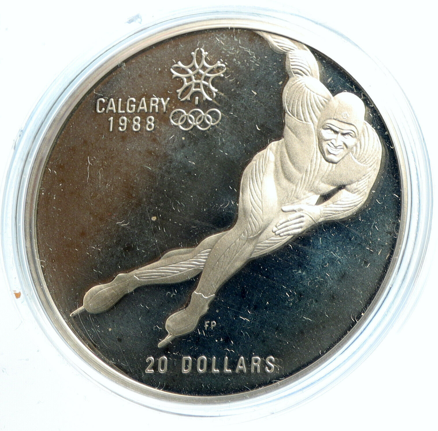 1985 CANADA 1988 CALGARY OLYMPICS Speed Skating Proof Silver $20 Coin i103940