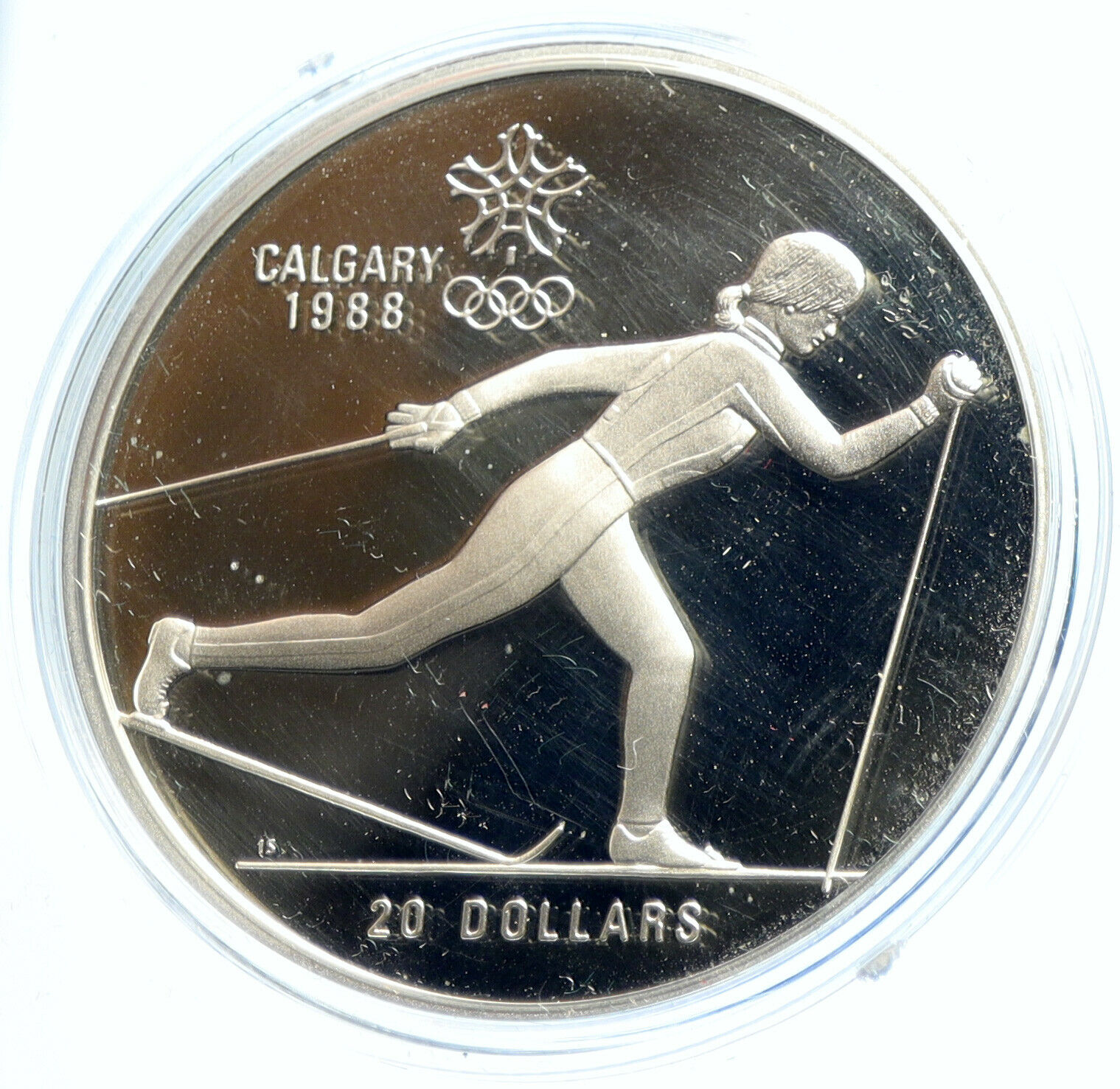 1986 CANADA 1988 CALGARY OLYMPICS CrossC Skiing Proof Silver $20 Coin i103933