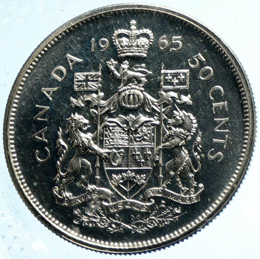 1965 CANADA UK Queen ELIZABETH II Unicorn Antique Silver 50 Cents Coin i103630