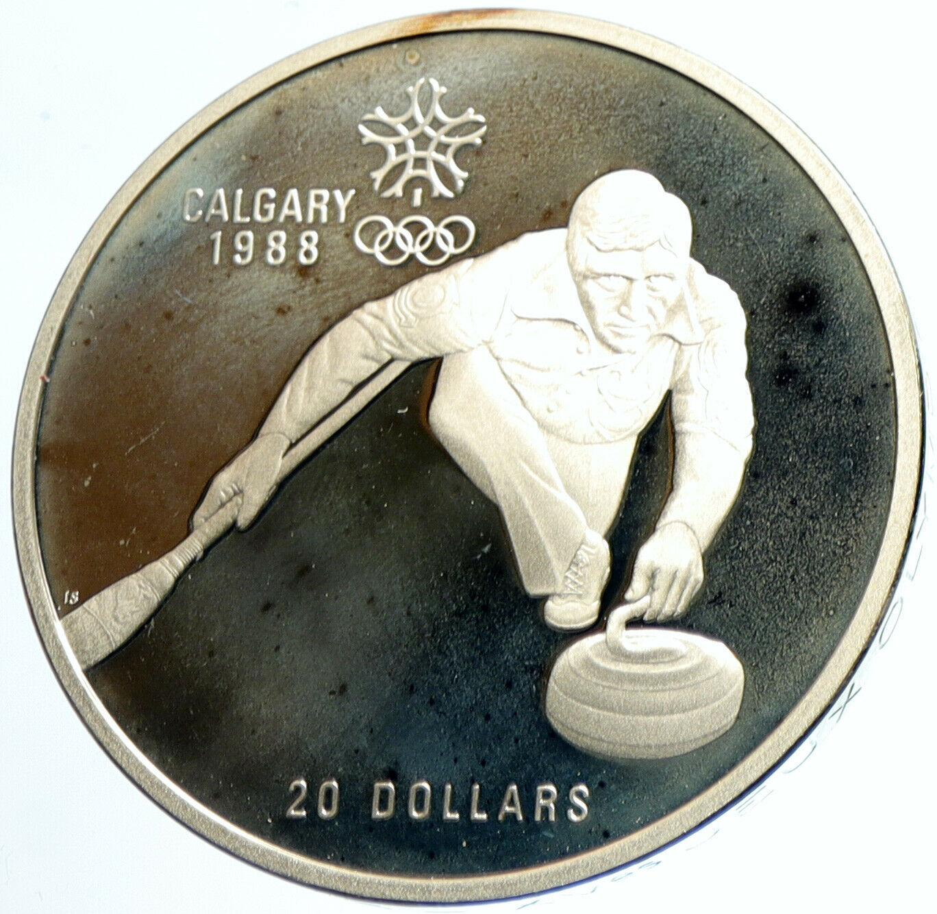 1987 CANADA 1988 CALGARY OLYMPICS Ice Curling OLD Proof Silver $20 Coin i103939