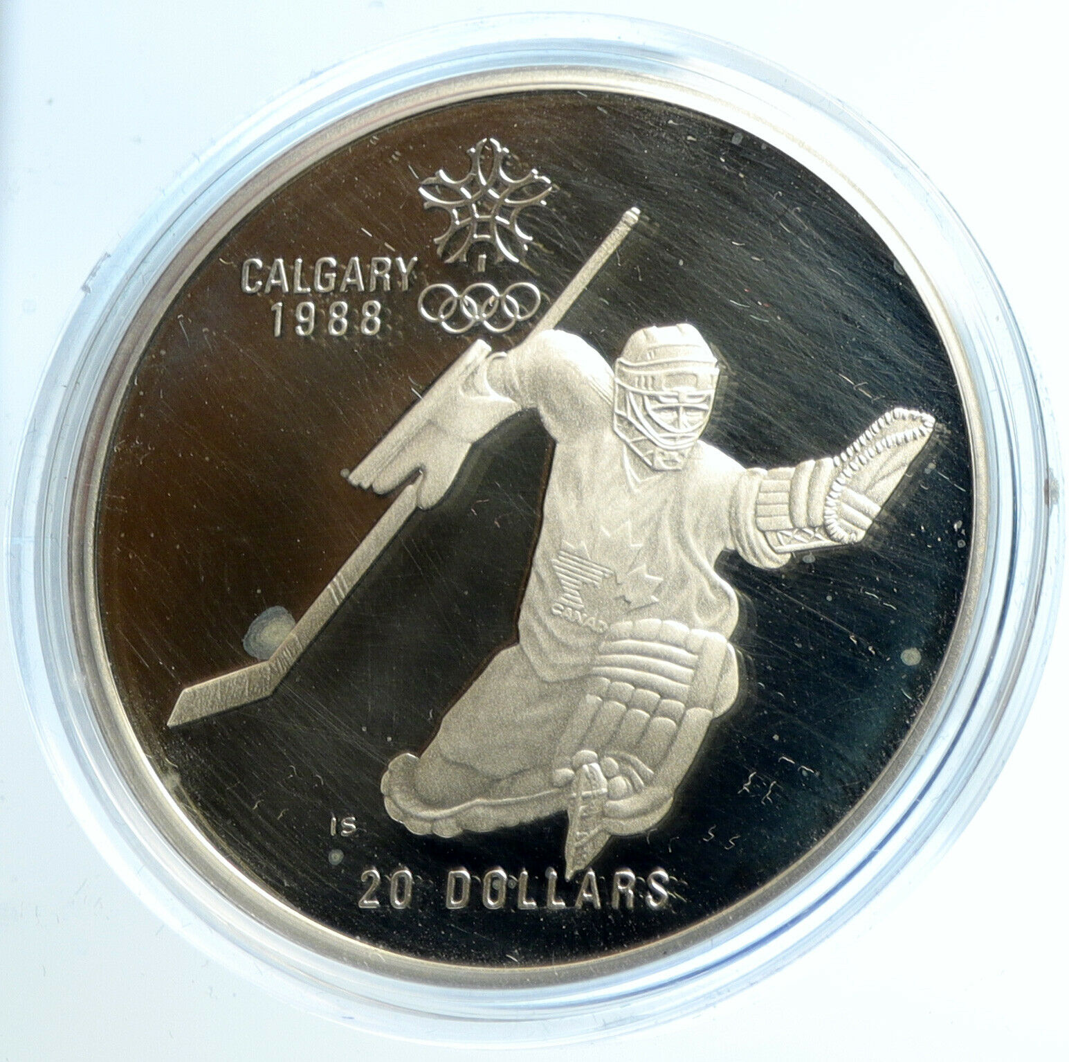 1986 CANADA for 1988 CALGARY OLYMPICS HOCKEY Old Proof Silver $20 Coin i103932