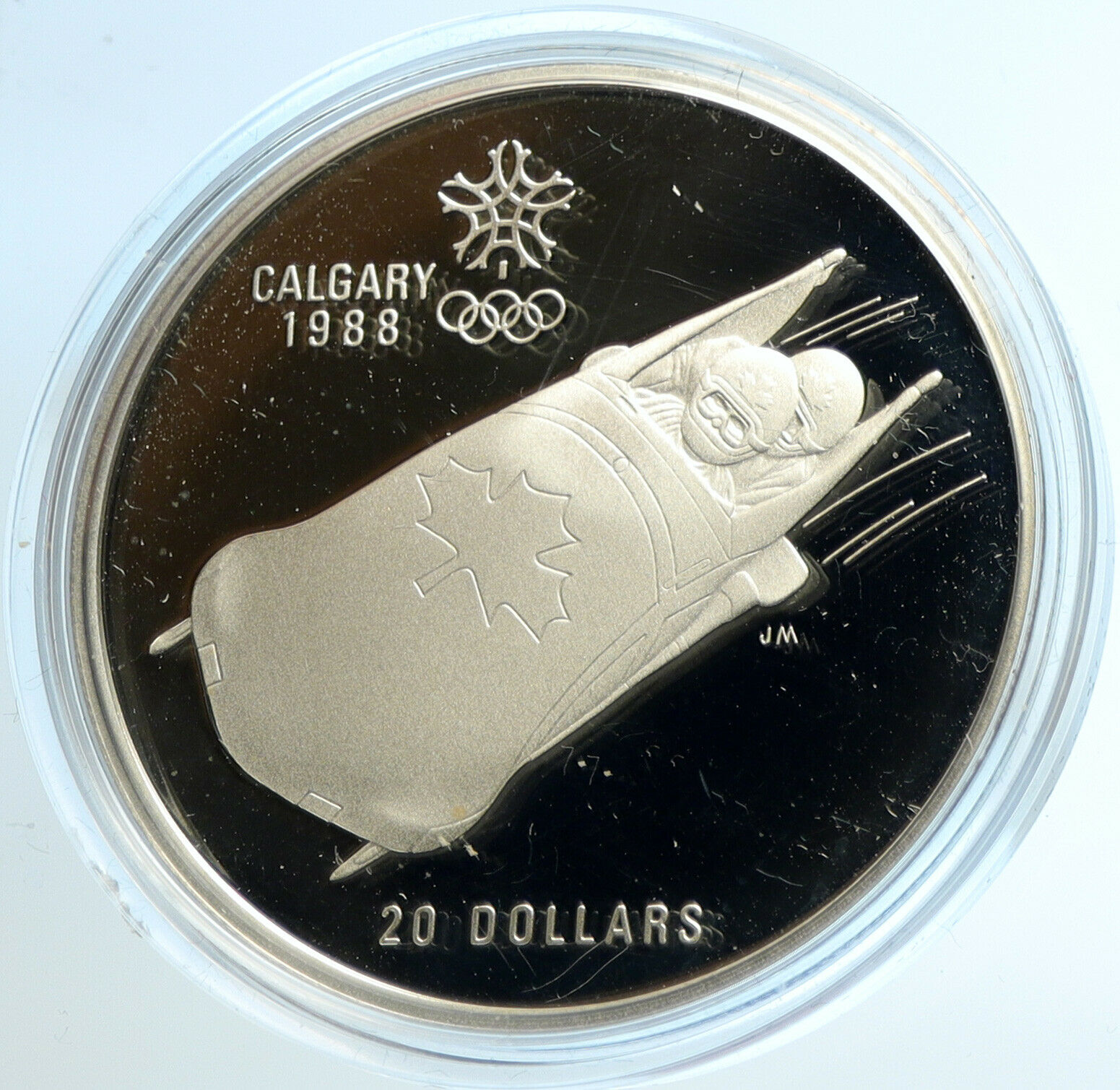 1987 CANADA 1988 CALGARY OLYMPICS Bobsled LUGE Old Proof Silver $20 Coin i103941