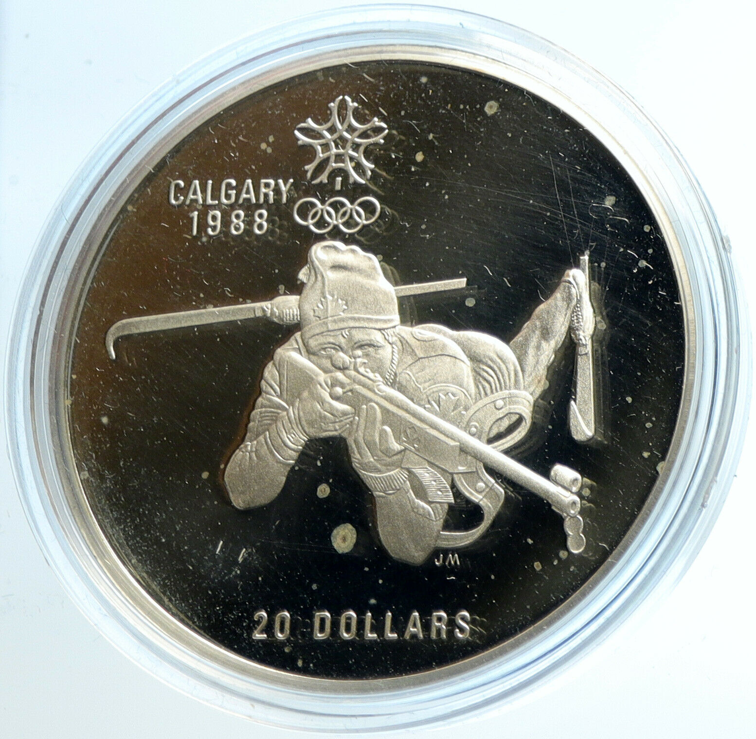 1986 CANADA Old 1988 CALGARY OLYMPICS BIATHLON Proof Silver $20 Coin i103934