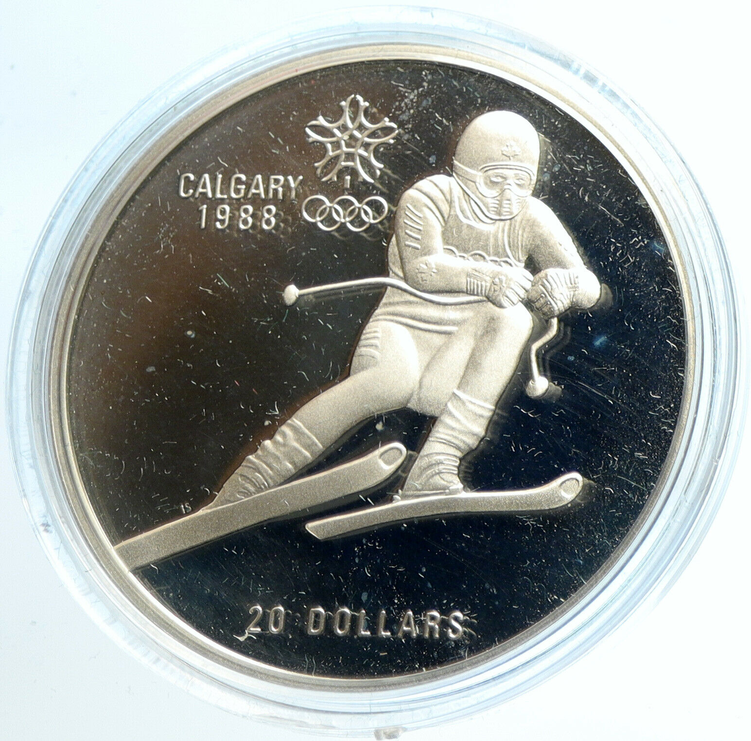 1985 CANADA Old 1988 CALGARY OLYMPICS Skiing OLD Proof Silver $20 Coin i103937