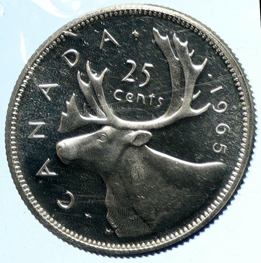 1965 CANADA United Kingdom Elizabeth II CARIBOU Old Silver 25 Cent Coin i103623